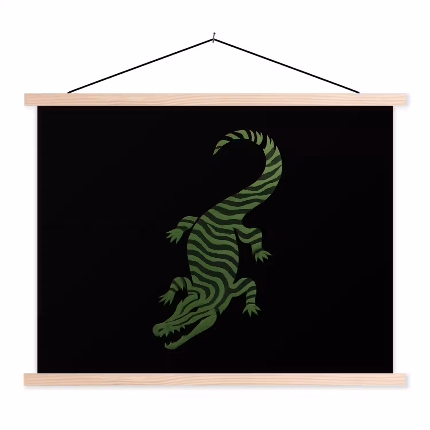 Krokodil - Groen - Tijgerachtig - Strepen textielposter latten blank klein -3d