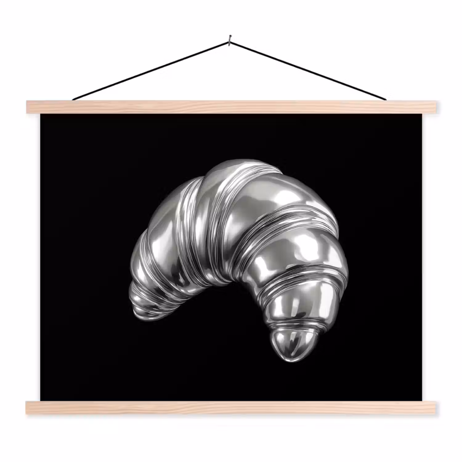 Croissant - Metaal - Zilver textielposter latten blank klein -3d