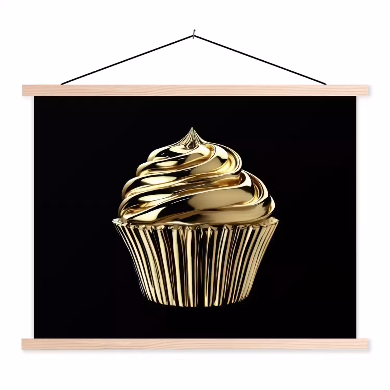 Cupcake - Eten - Goud - Zwart textielposter latten blank klein -3d