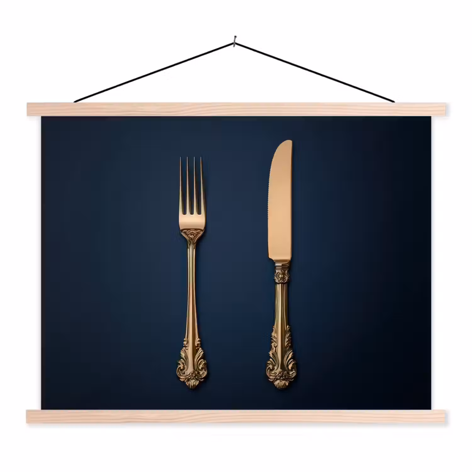 Bestek - Donkerblauw - Goud textielposter latten blank klein -3d