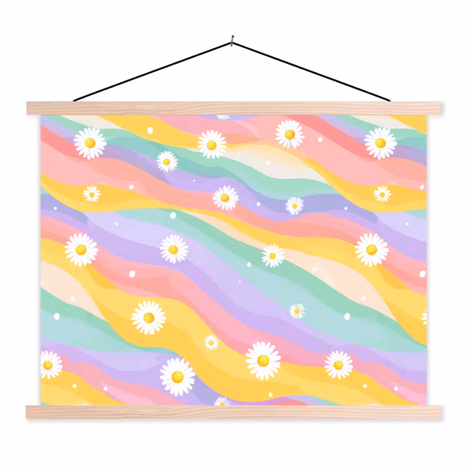 Madeliefjes - Kleurrijk - Pastel textielposter latten blank klein -3d