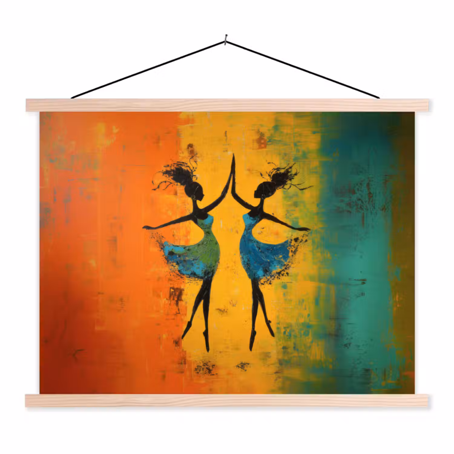 Dansen - Vrouwen - Verfstructuur textielposter latten blank klein -3d