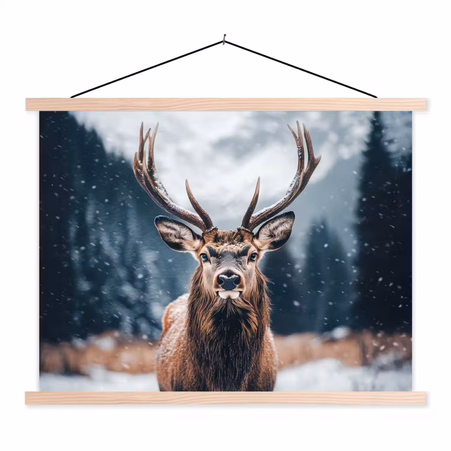 Hert - Dieren - Landschap - Winter - Sneeuw textielposter latten blank klein -3d