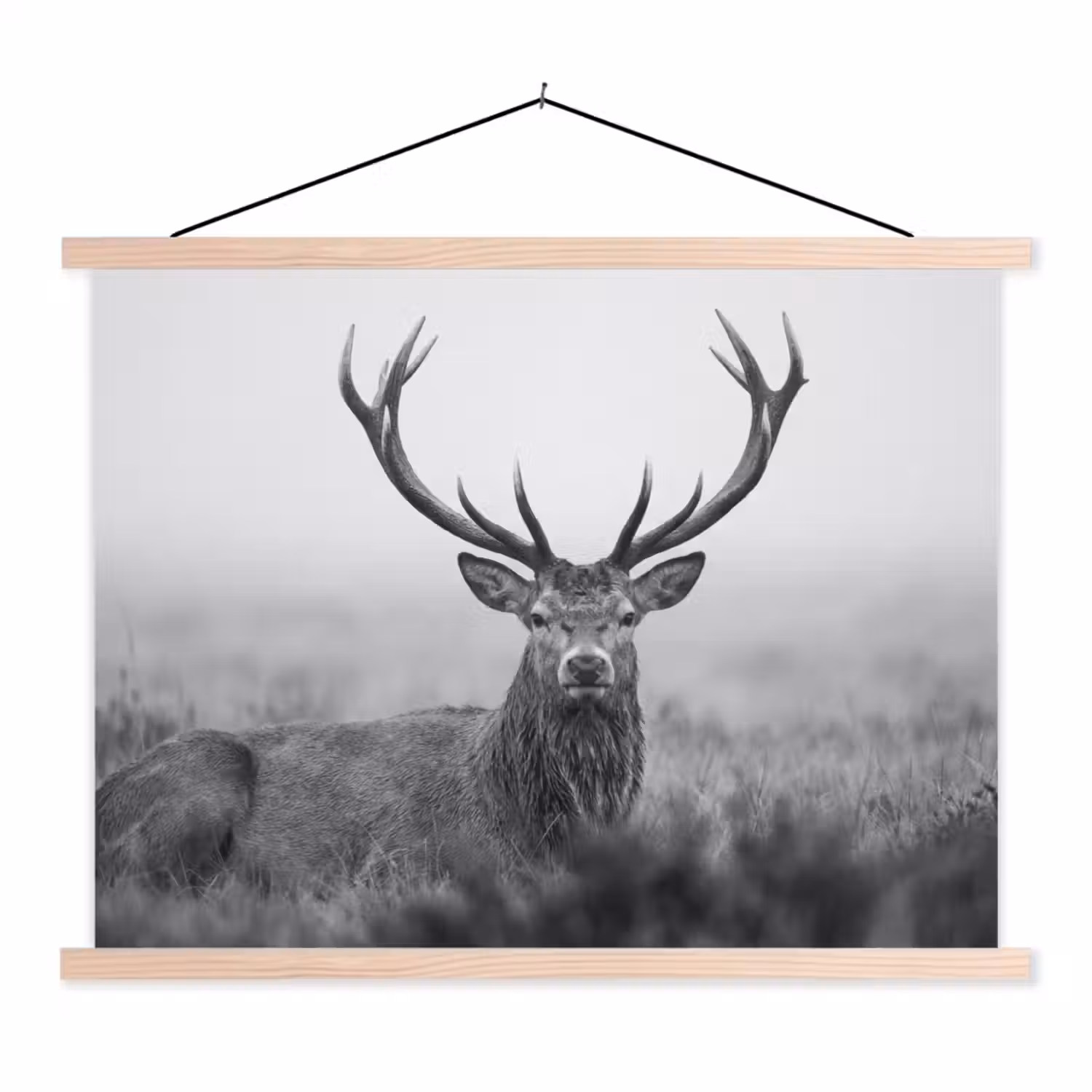 Hert - Mistig - Zwart - Wit textielposter latten blank klein -3d