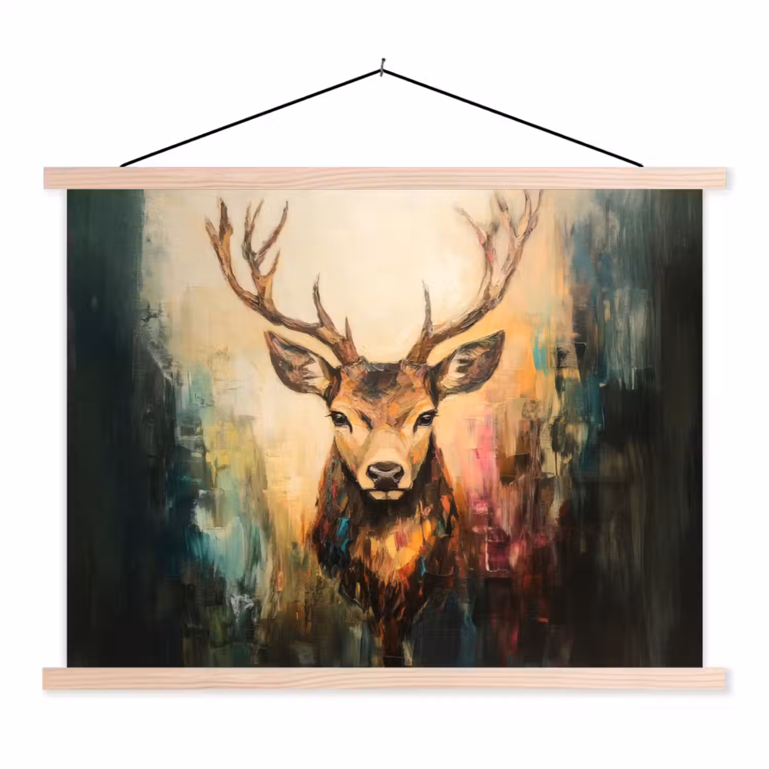 Hert - Geverfd - Gewei - Bruin textielposter latten blank klein -3d
