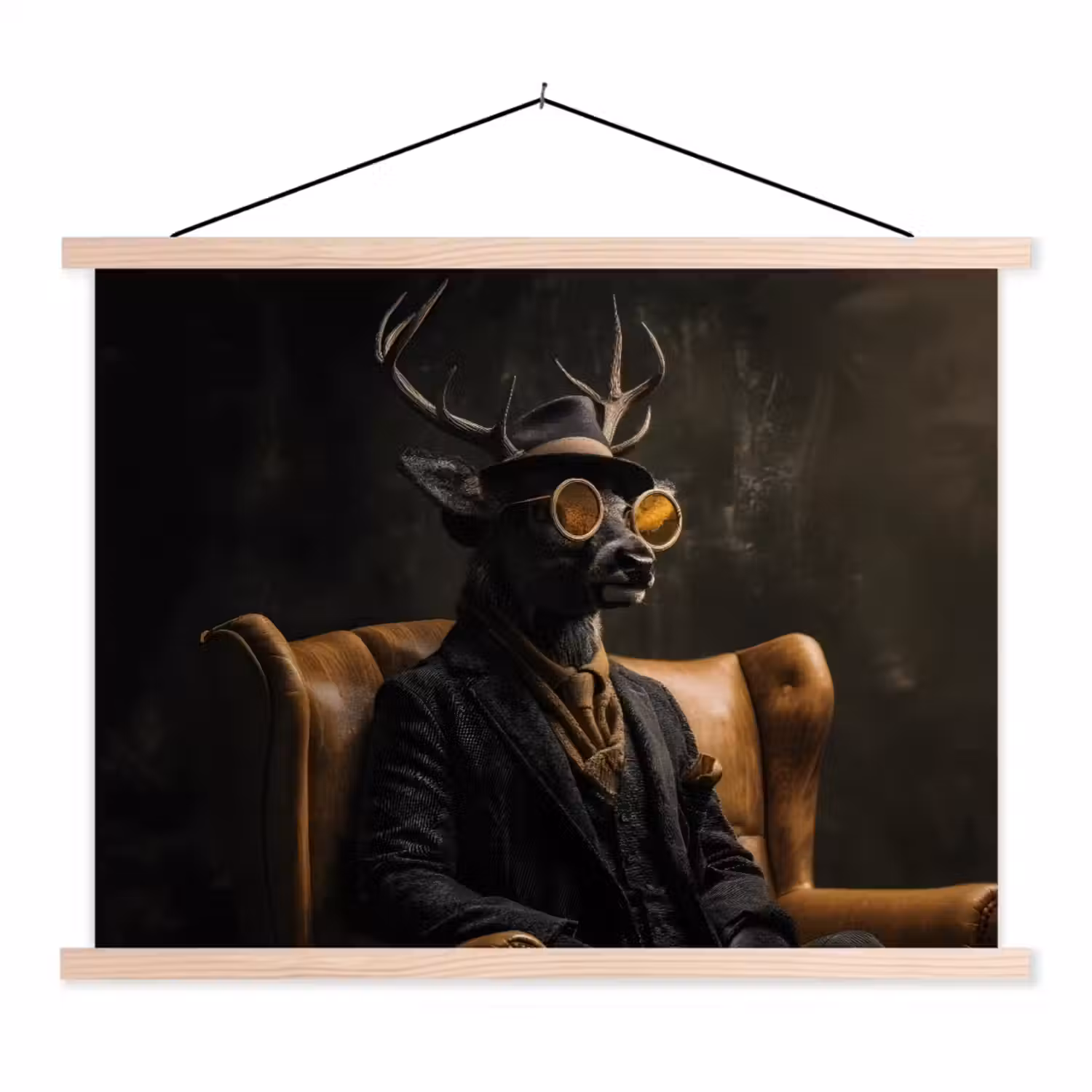 Hert - Zonnebril - Zwart - Pak textielposter latten blank klein -3d