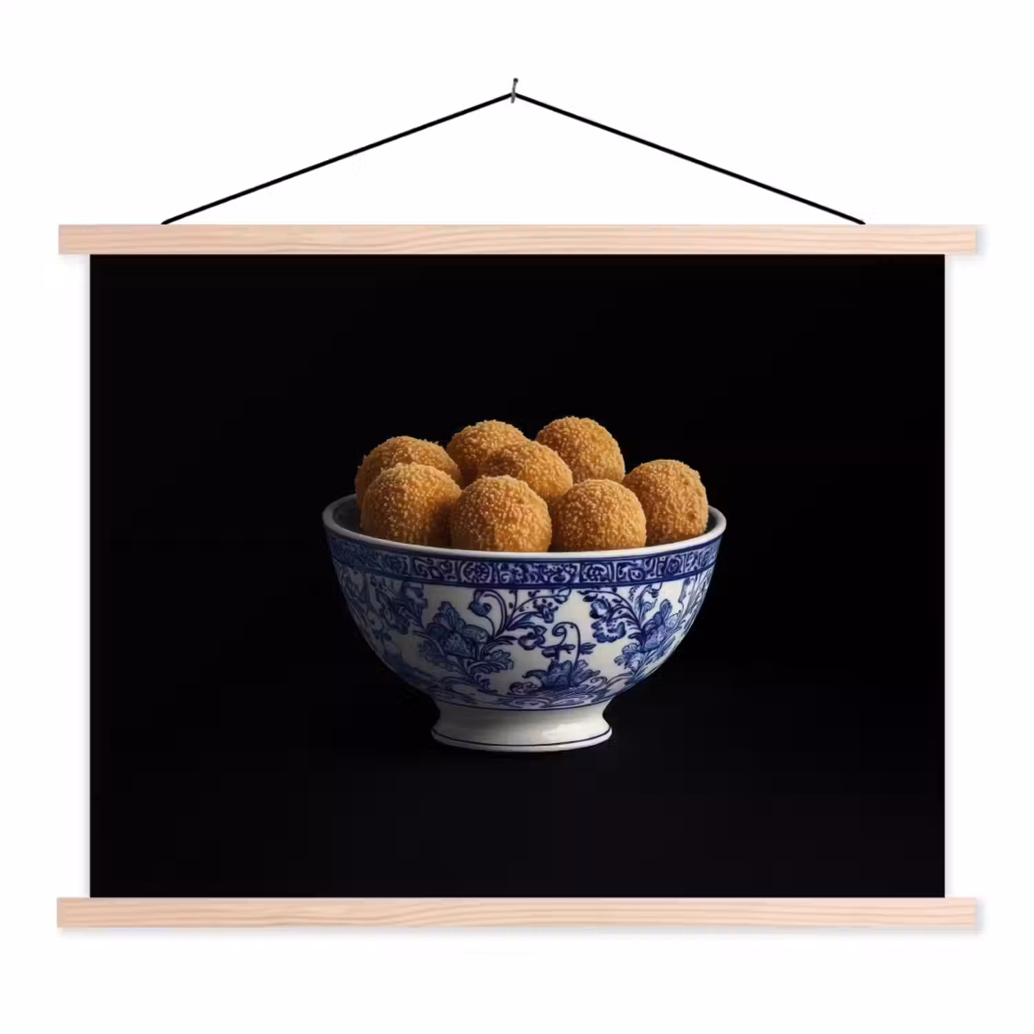 Delfts blauw - Bitterballen - Holland - Schaal textielposter latten blank klein -3d