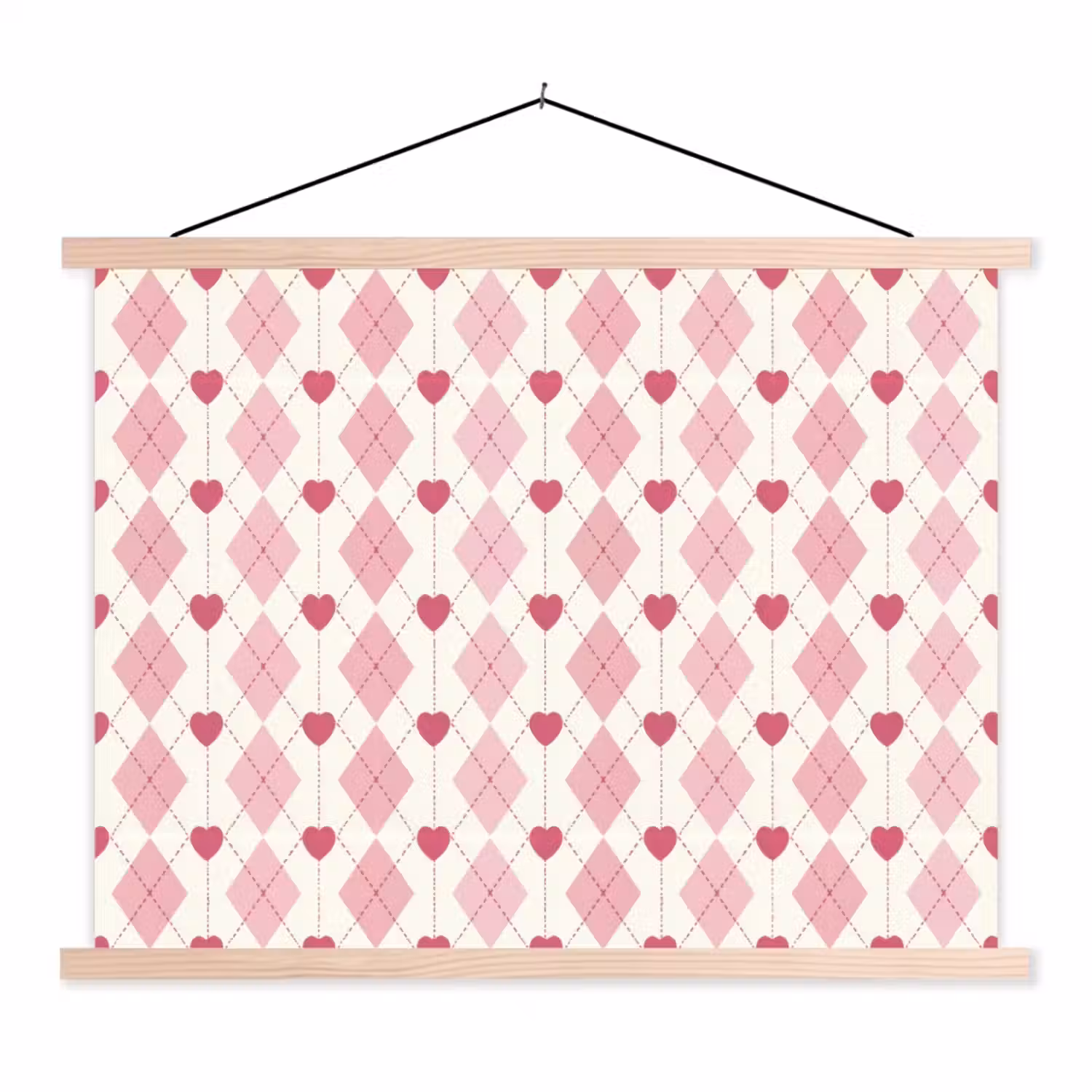 Ruiten - Klassiek - Roze - Wit textielposter latten blank klein 122 -3d