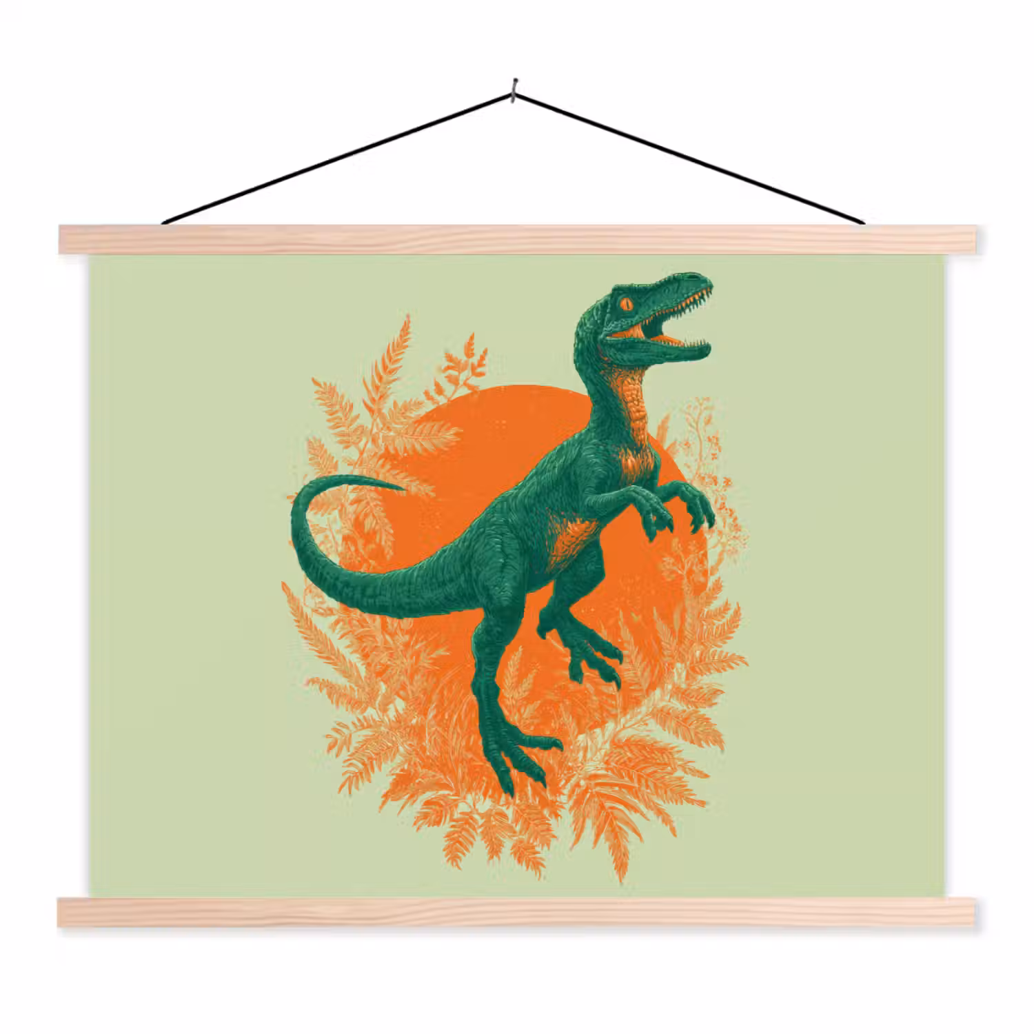 Dinosaurus - Groen - Planten - Cirkel textielposter latten blank klein -3d