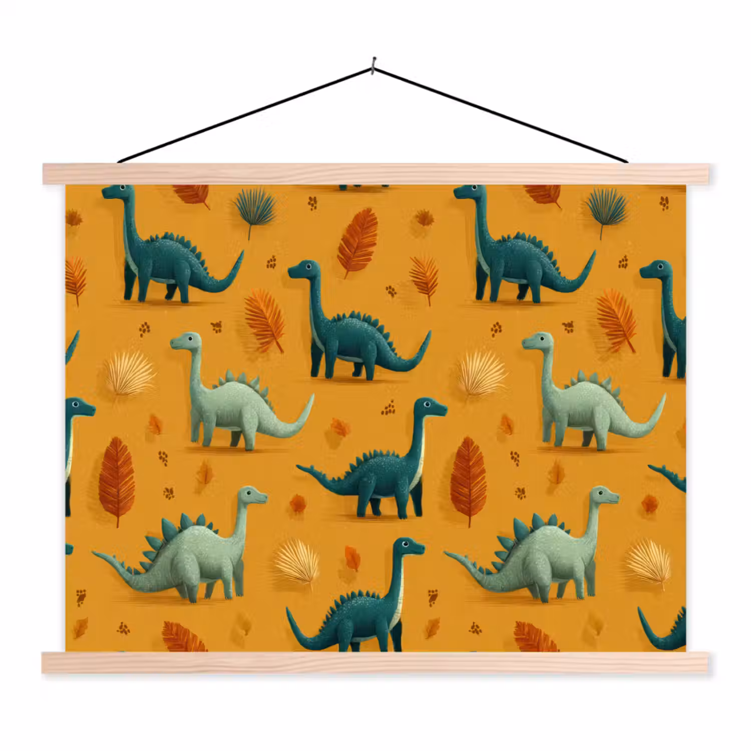 Dinosaurussen - Stekels - Herfstbladeren - Bruin textielposter latten blank klein -3d