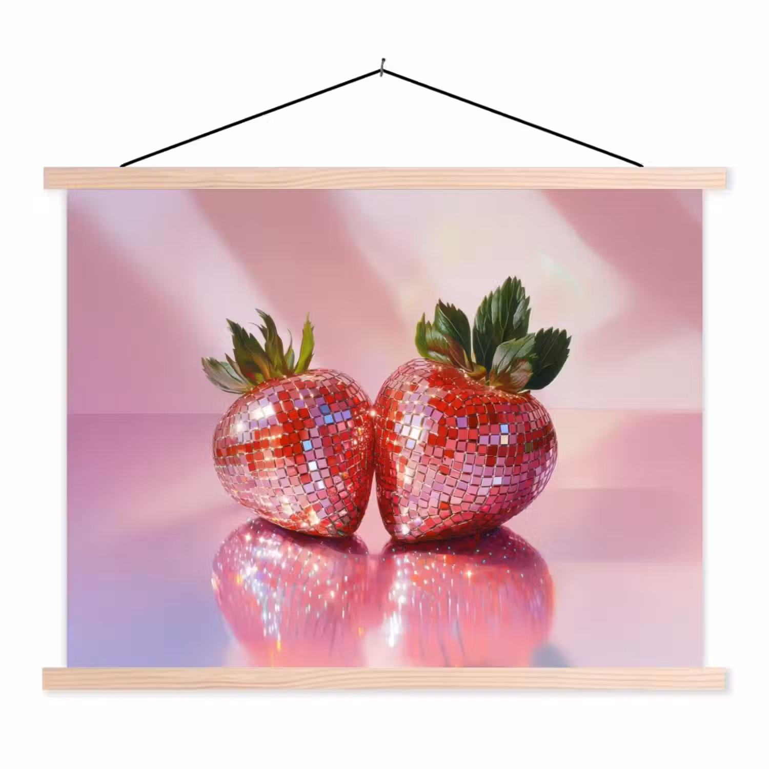 Disco - Fruit - Glitter - Strawberry textielposter latten blank klein -3d