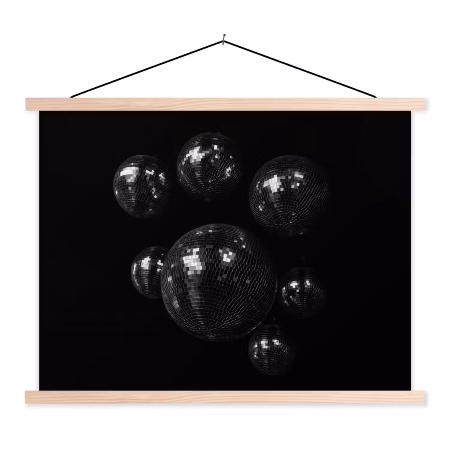 Discoballen - Minimalistisch - Zwart textielposter latten blank klein -3d