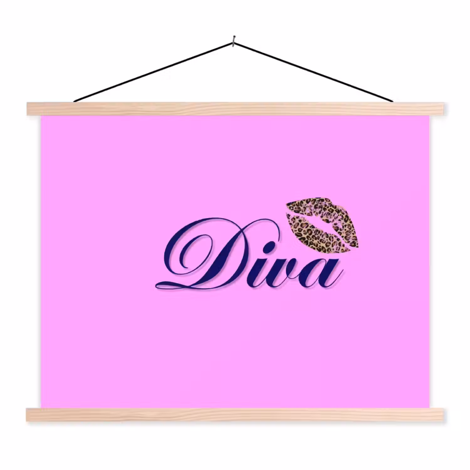 Diva - Lip - Panterprint - Roze textielposter latten blank klein -3d