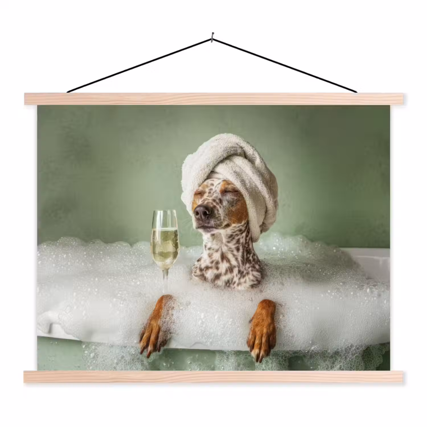 Hond - Bad - Champagne - Handdoek textielposter latten blank klein -3d