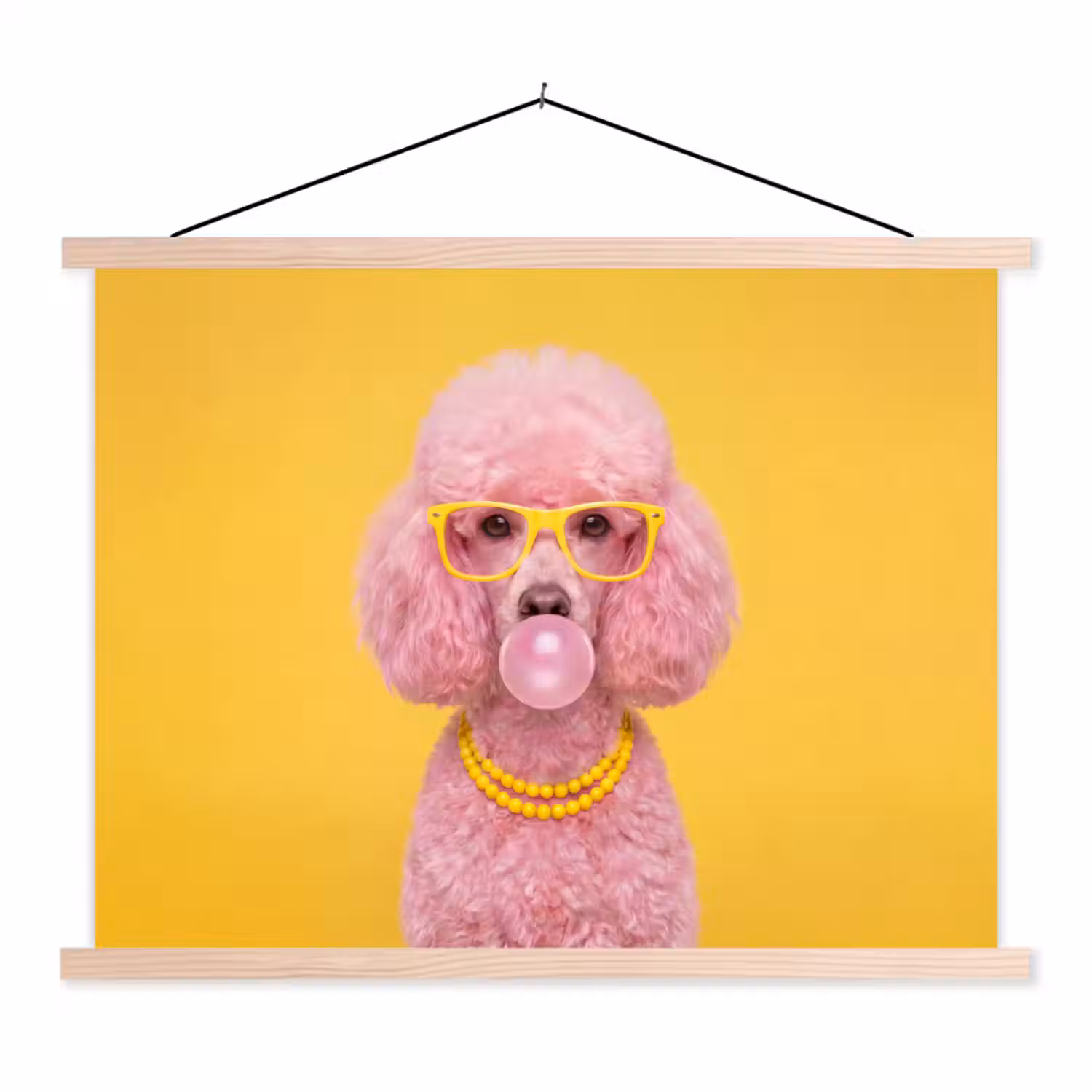 Hond - Kauwgum - Dieren - Modern - Roze textielposter latten blank klein -3d