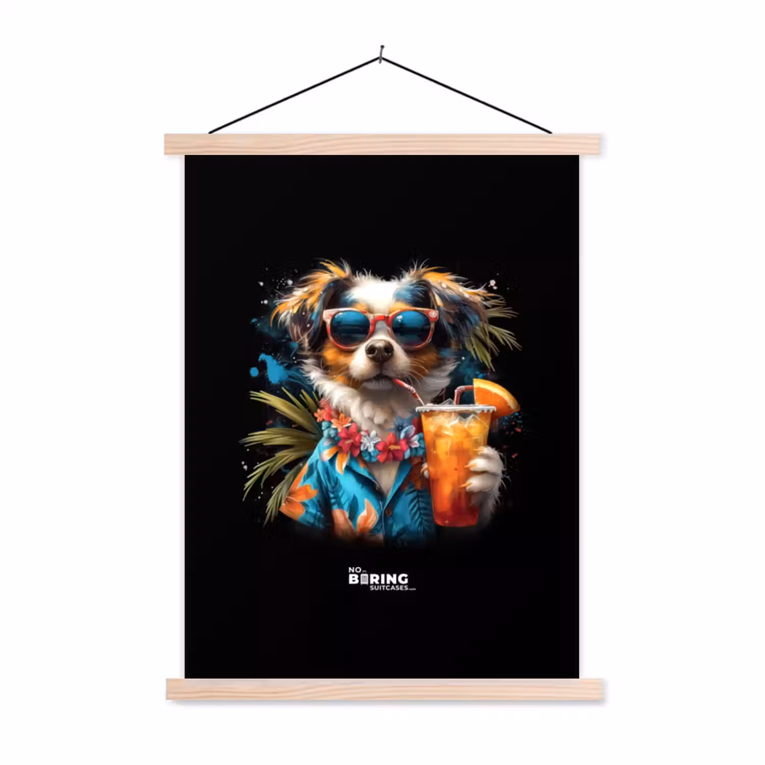 Hond in tropische sferen textielposter latten blank klein -3d