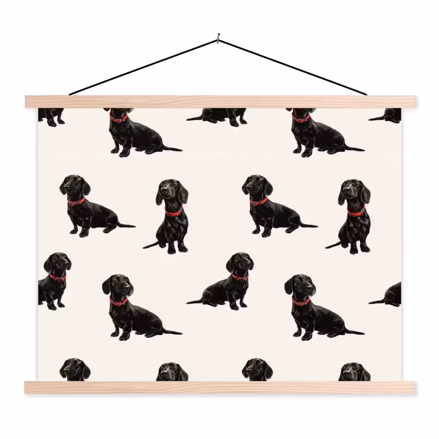 Hond - Patroon - Zwart textielposter latten blank klein 122 -3d