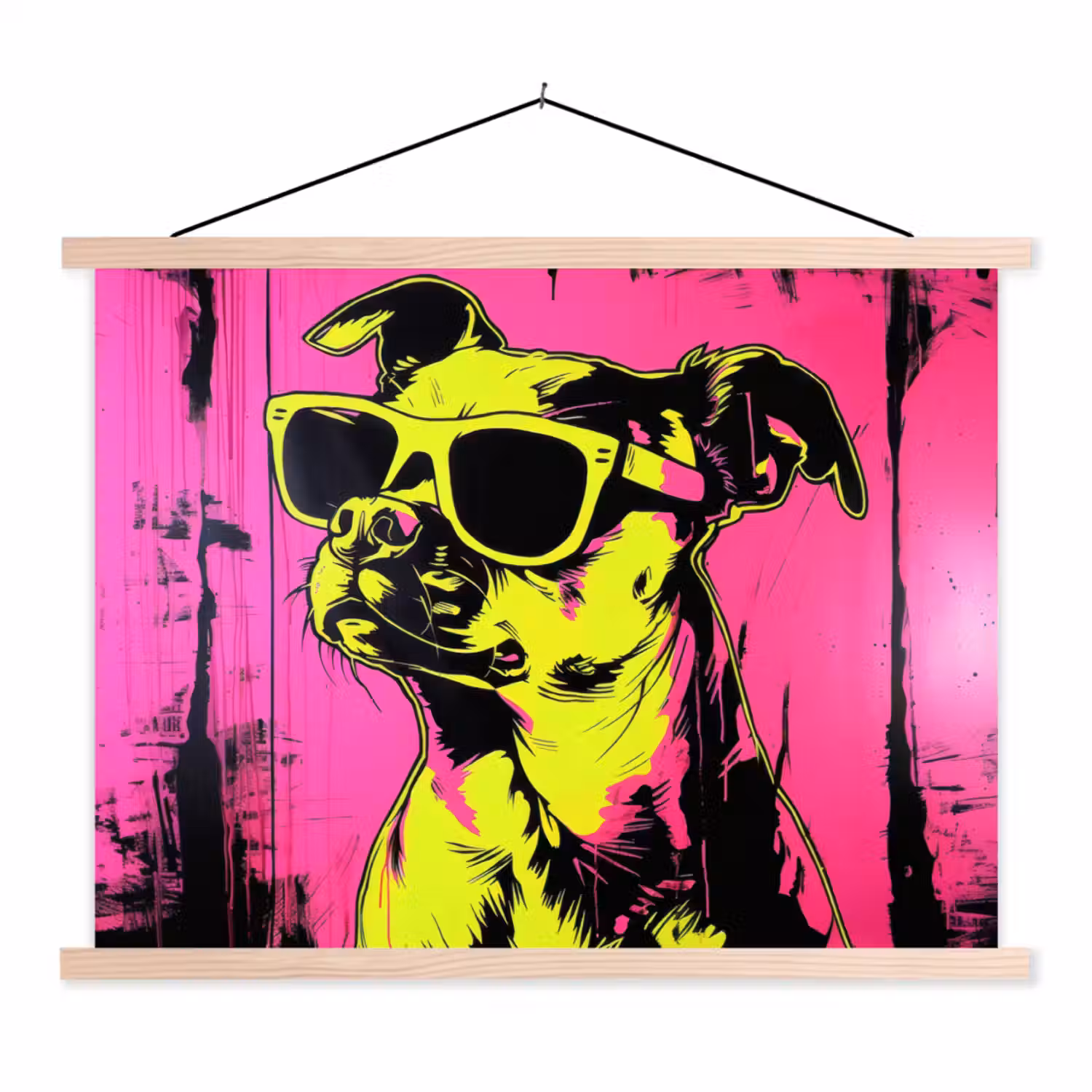 Hond - Zonnebril - Roze - Art textielposter latten blank klein -3d