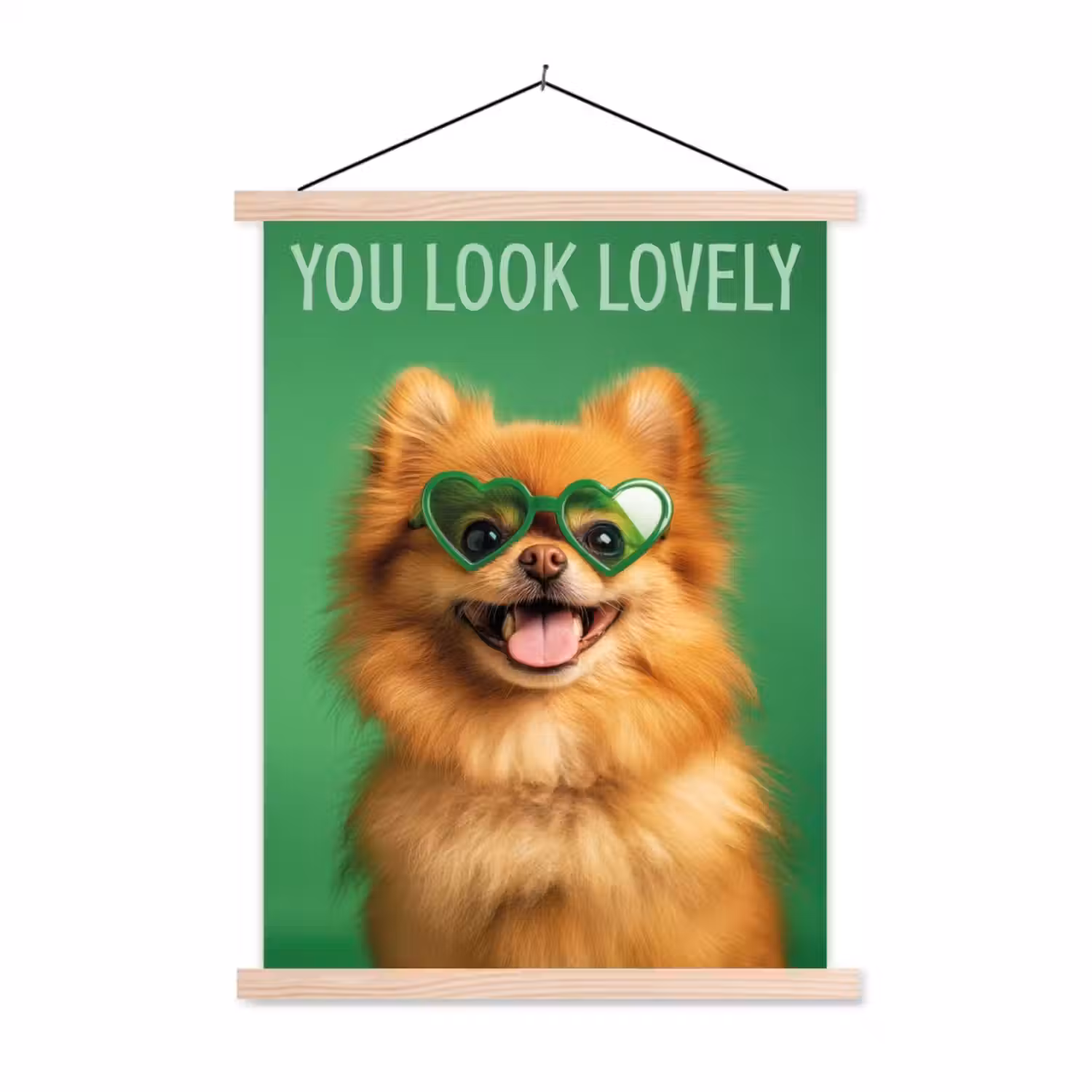 Hond - Zonnebril - Valentijn - Love textielposter latten blank klein -3d