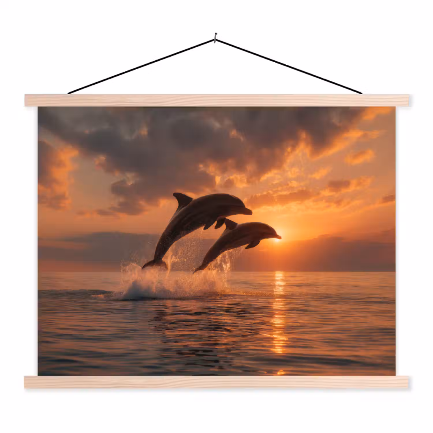 Dolfijnen - Zee - Realistisch textielposter latten blank klein -3d