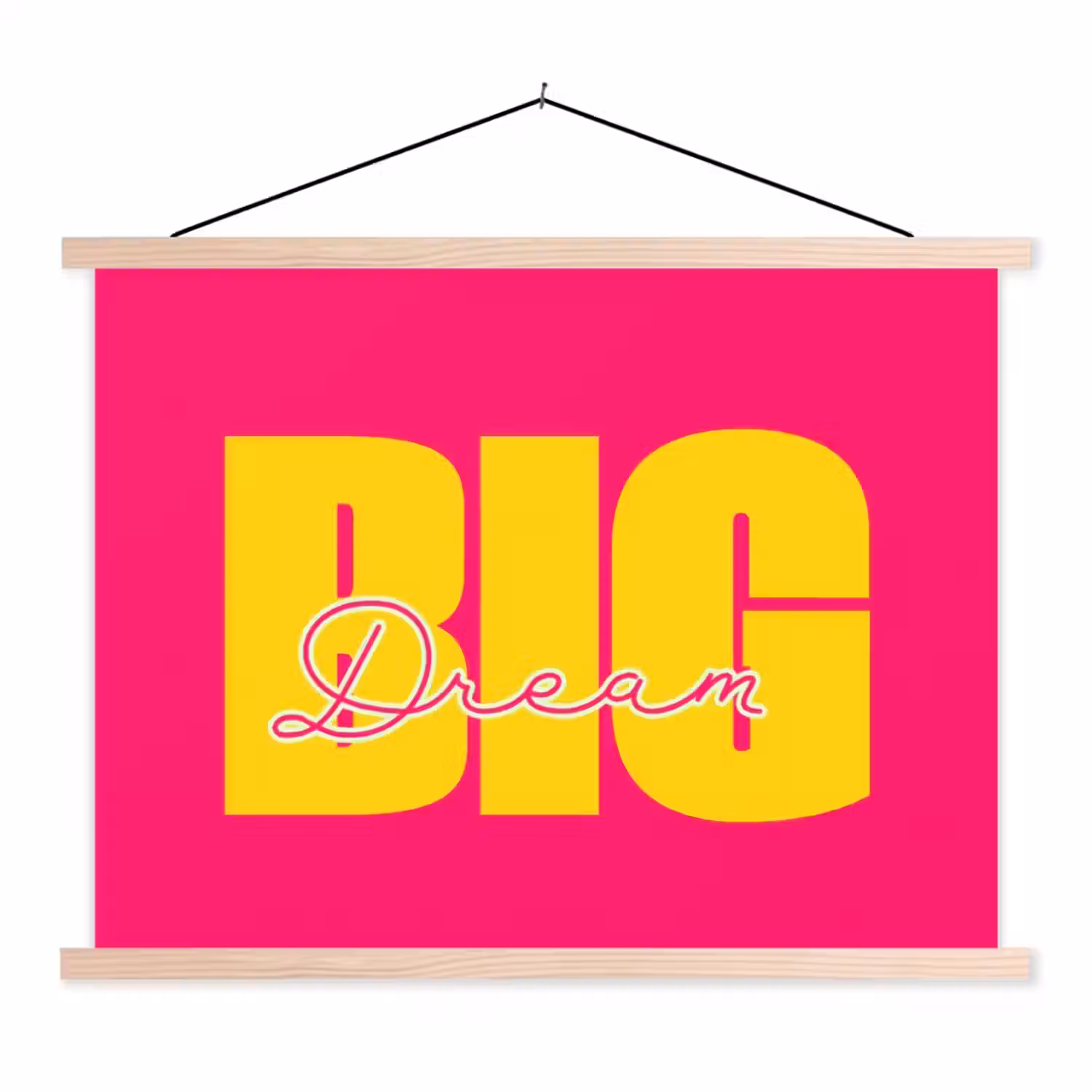 Dream big - Roze - Geel - Minimalistisch textielposter latten blank klein -3d