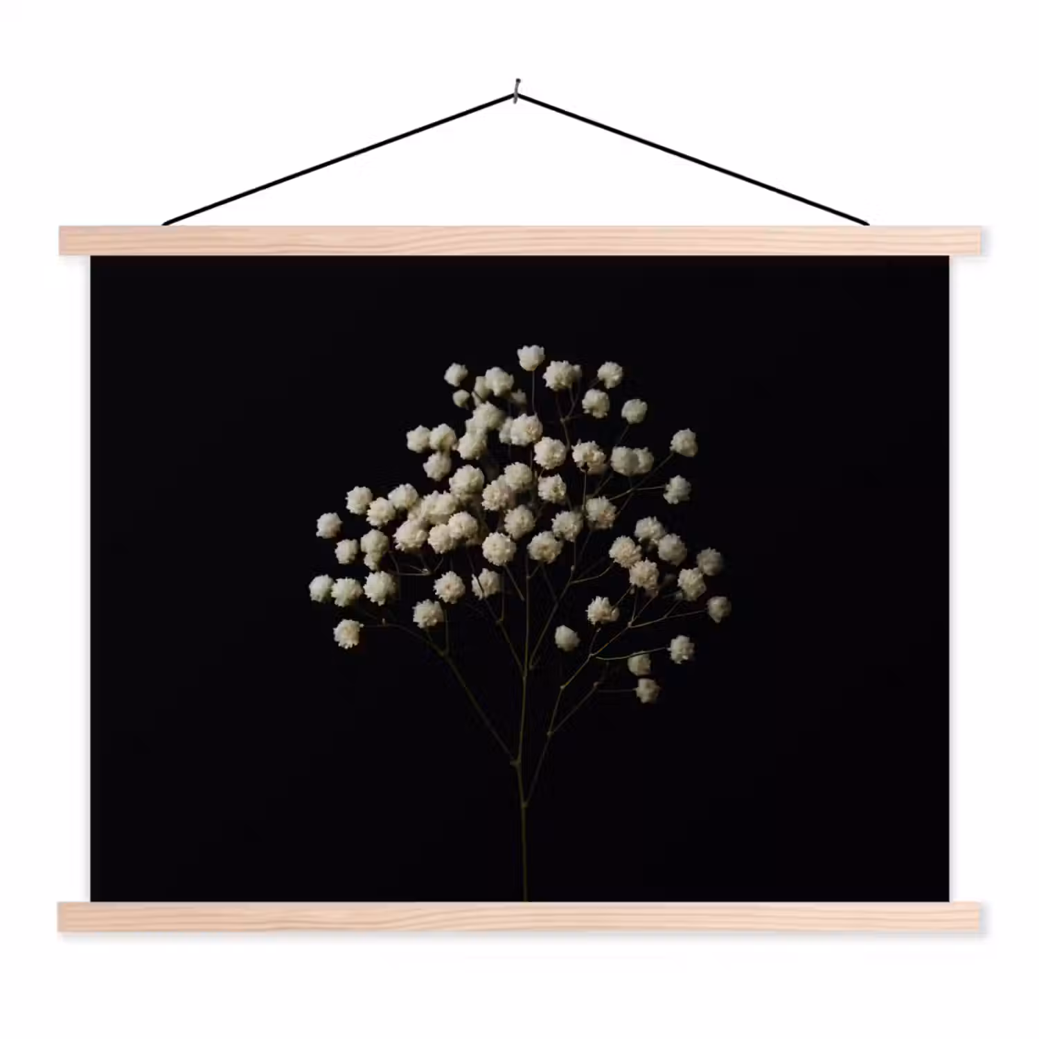 Gipskruid - Bloemetjes - Wit - Minimalistisch textielposter latten blank klein -3d