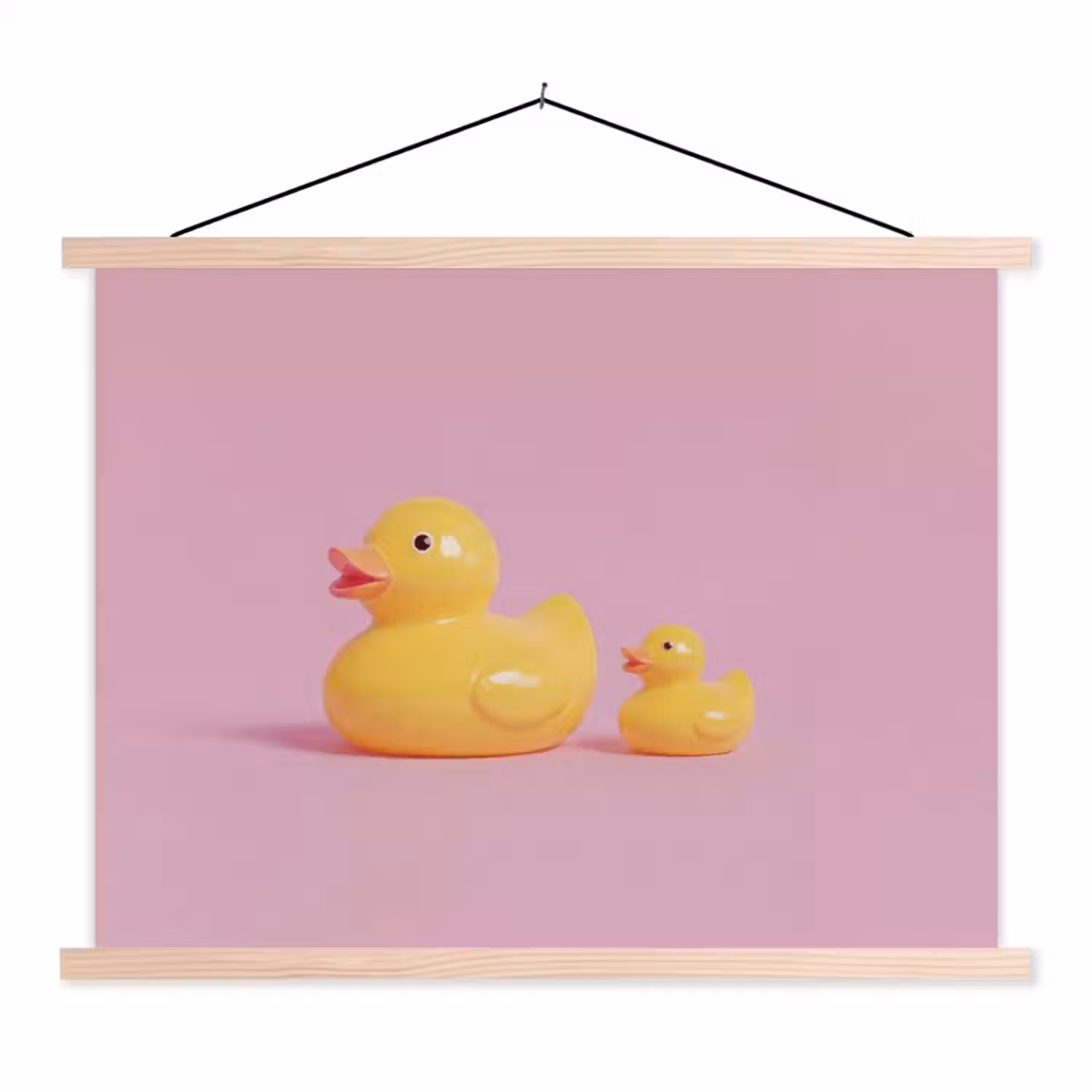 Eendjes - Vrolijk - Roze textielposter latten blank klein -3d