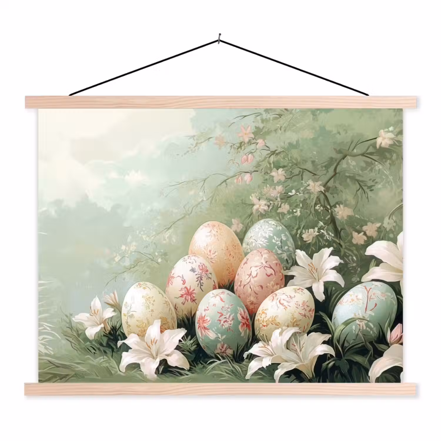Paaseieren - Pasteltinten - Bloemen textielposter latten blank klein -3d