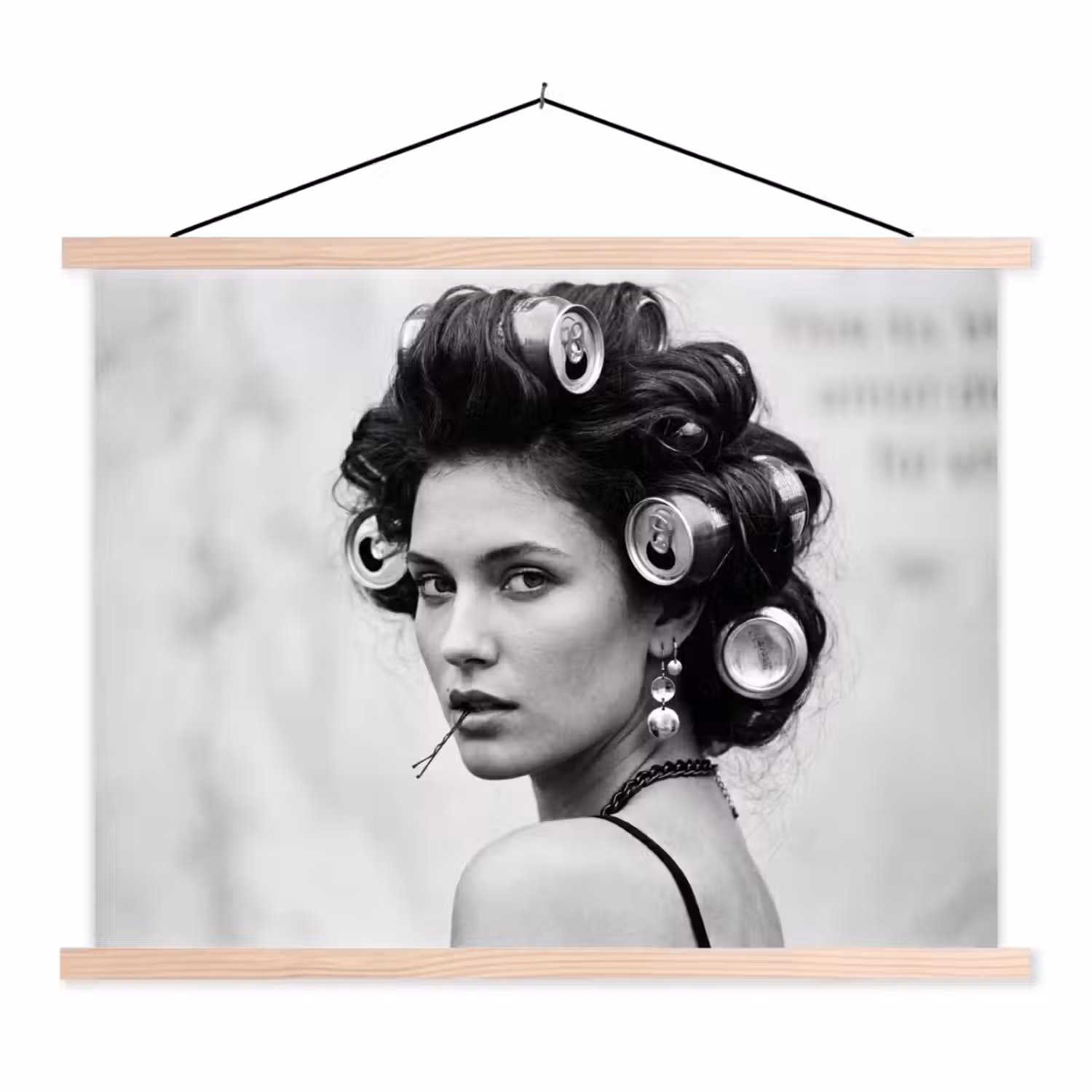 Edgy - Vrouw - Zwart - Wit textielposter latten blank klein -3d