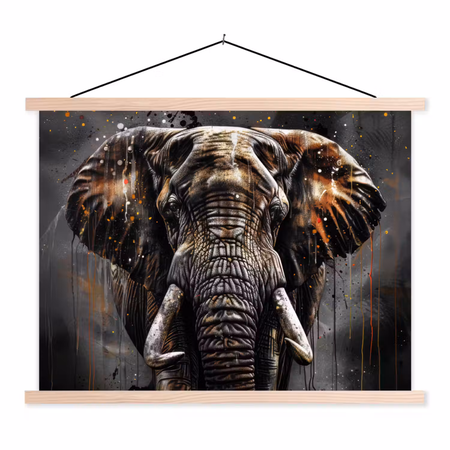 Olifant - Watercolor - Wilde dieren - Luxe textielposter latten blank klein -3d