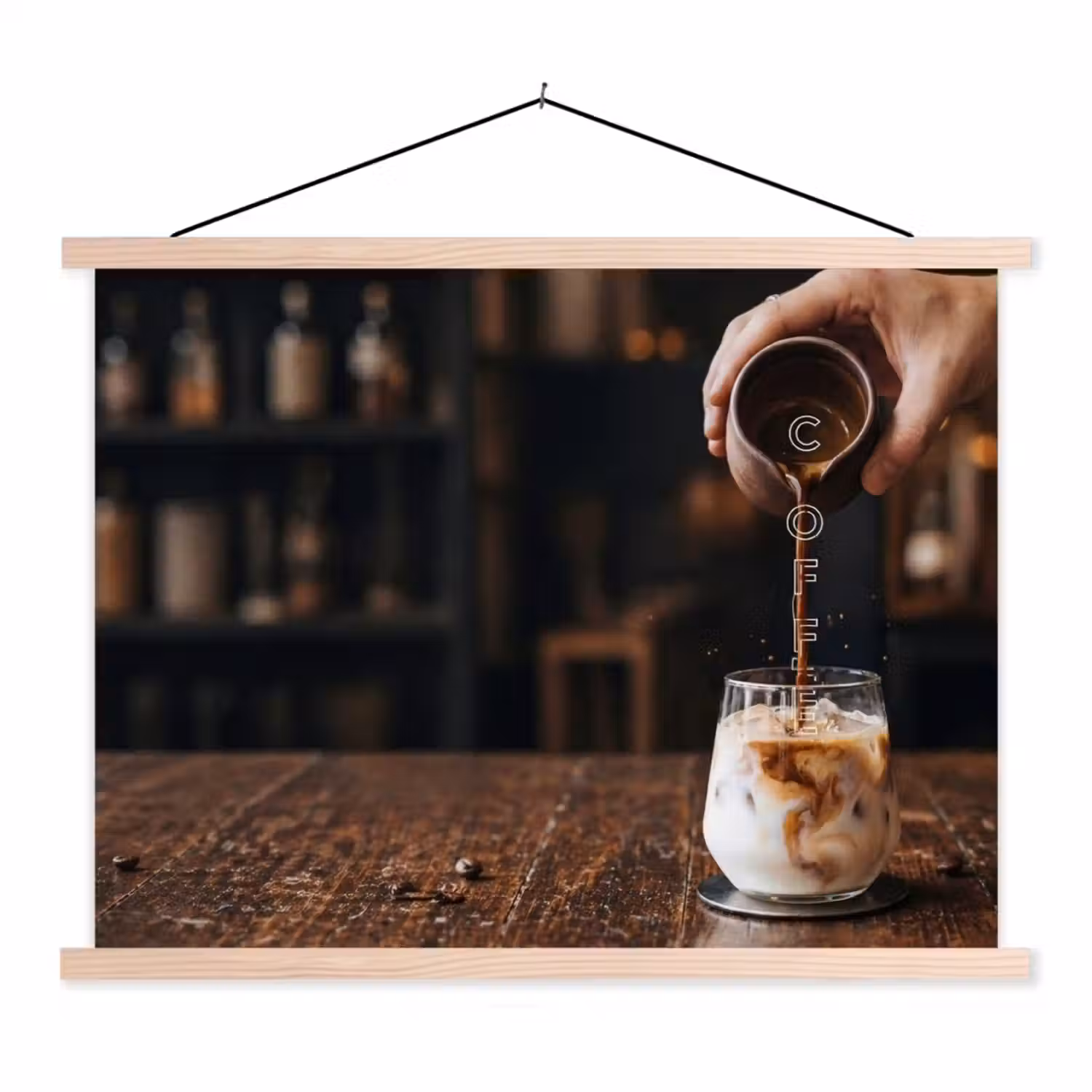 Espresso - Melk - Café textielposter latten blank klein -3d