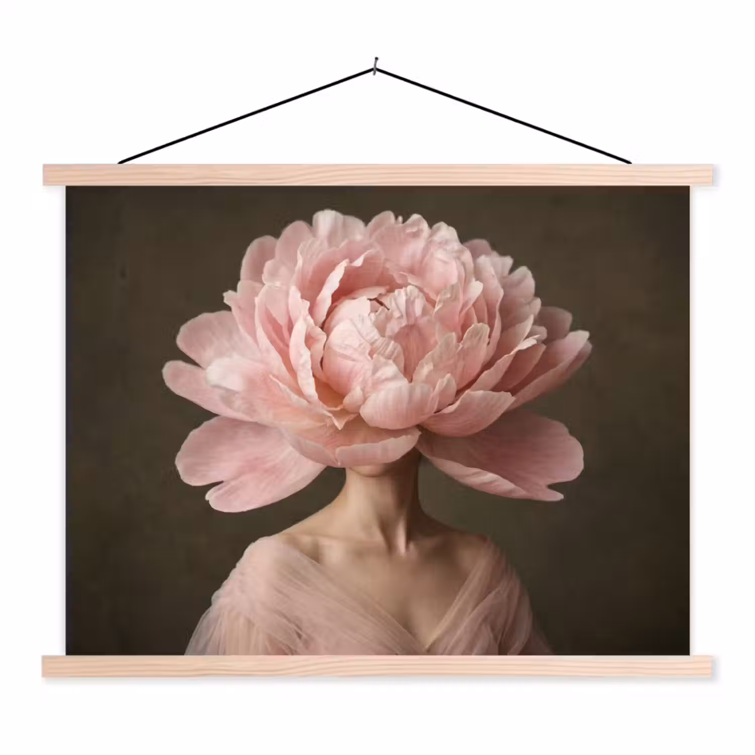 Gezicht - Roos - Roze textielposter latten blank klein -3d