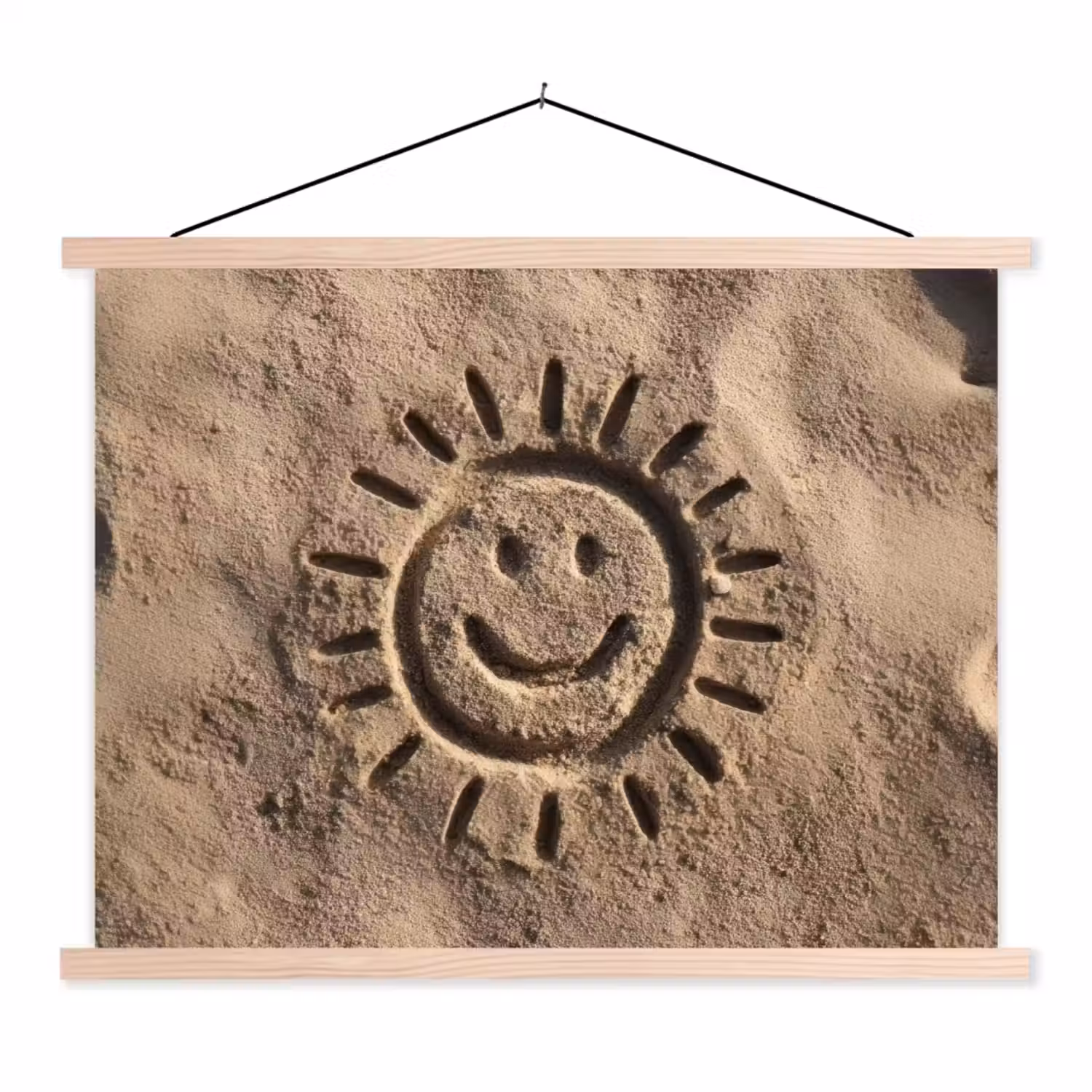 Gezichtje - Zon - Zand - Getekend textielposter latten blank klein -3d