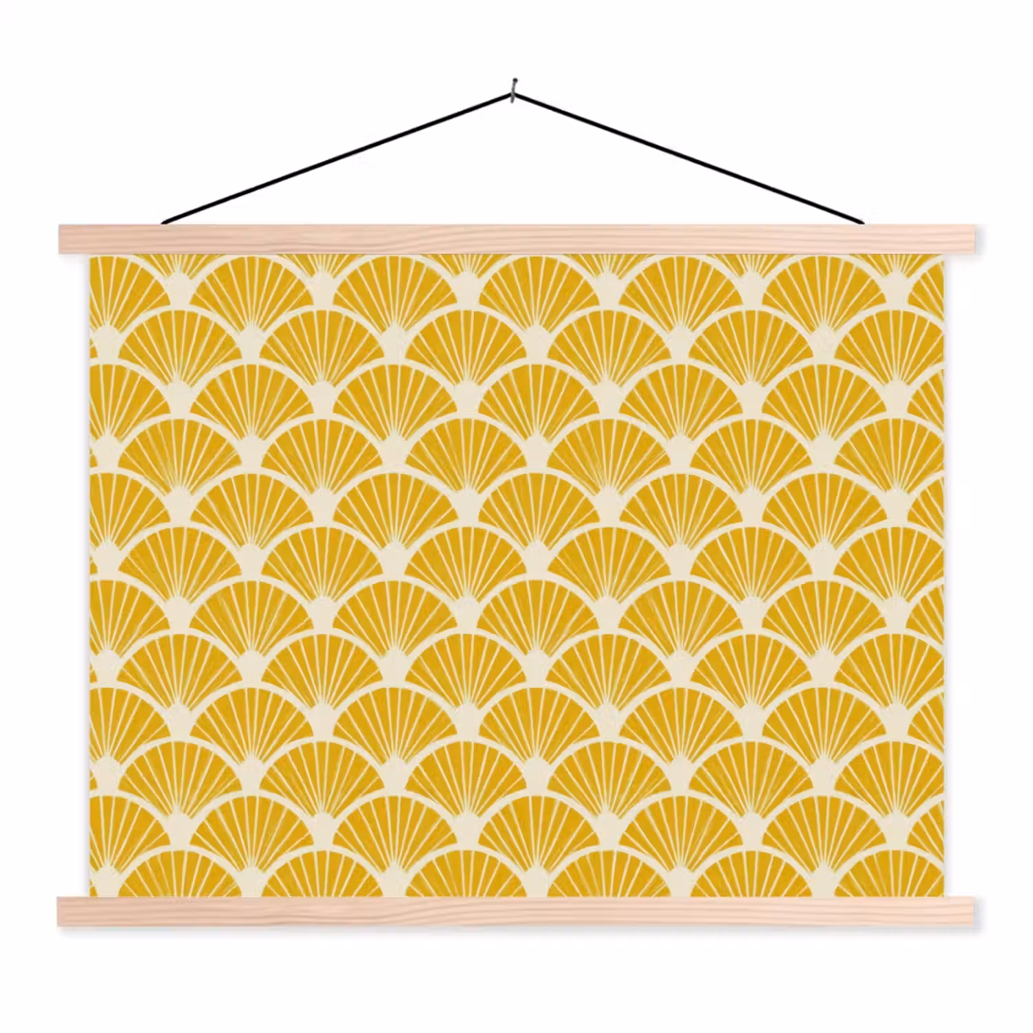 Waaiers - Art Deco - Retro - Okergeel textielposter latten blank klein 122 -3d