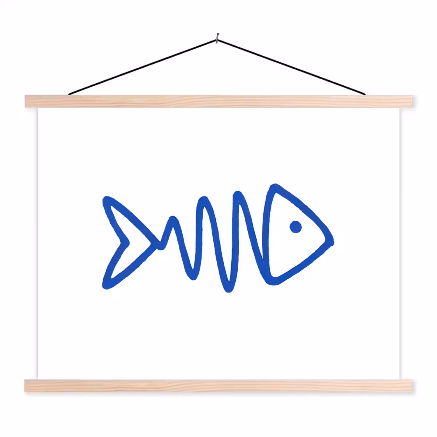 Vis - Minimalistisch - Blauw - Lijn textielposter latten blank klein -3d
