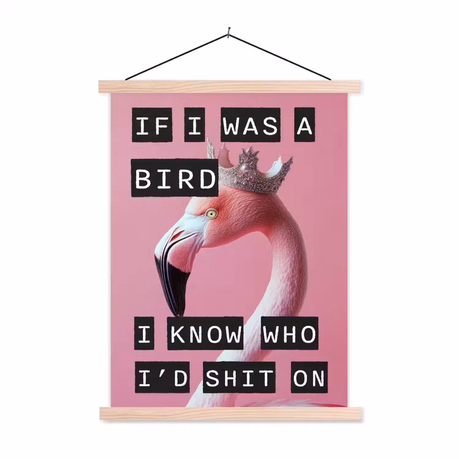 Flamingo - Roze - Vogel - Decoratie textielposter latten blank klein -3d