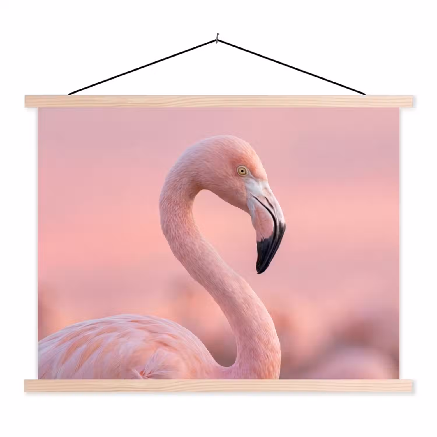 Flamingo - Portret - Roze textielposter latten blank klein -3d