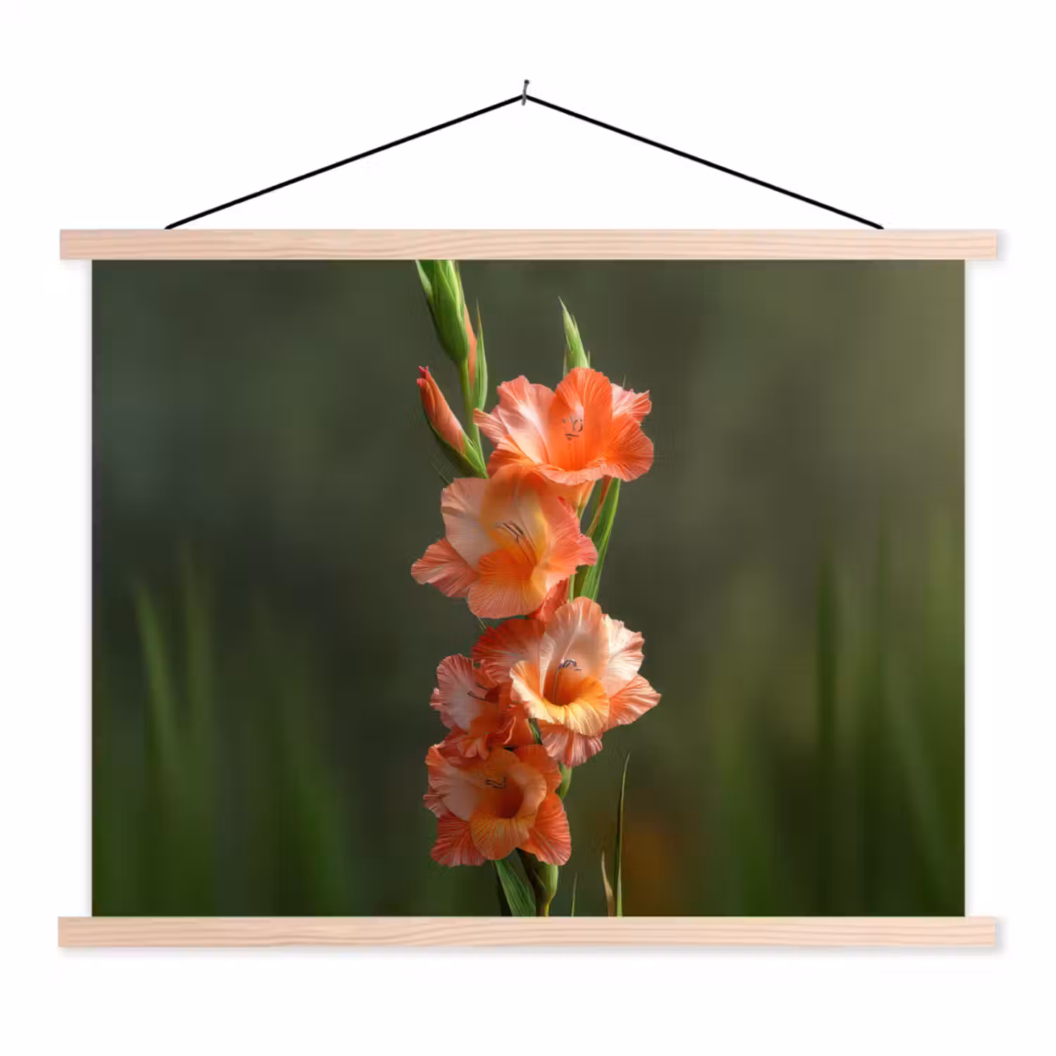 Bloem - Gladiolen - Zalmroze textielposter latten blank klein -3d