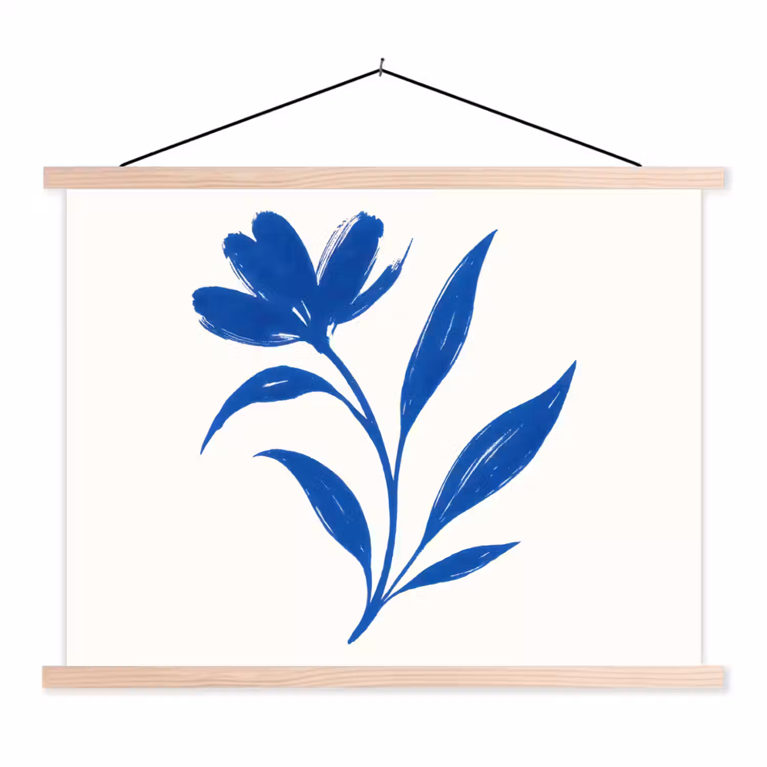 Bloem - Blaadjes - Minimalistisch - Blauw textielposter latten blank klein -3d