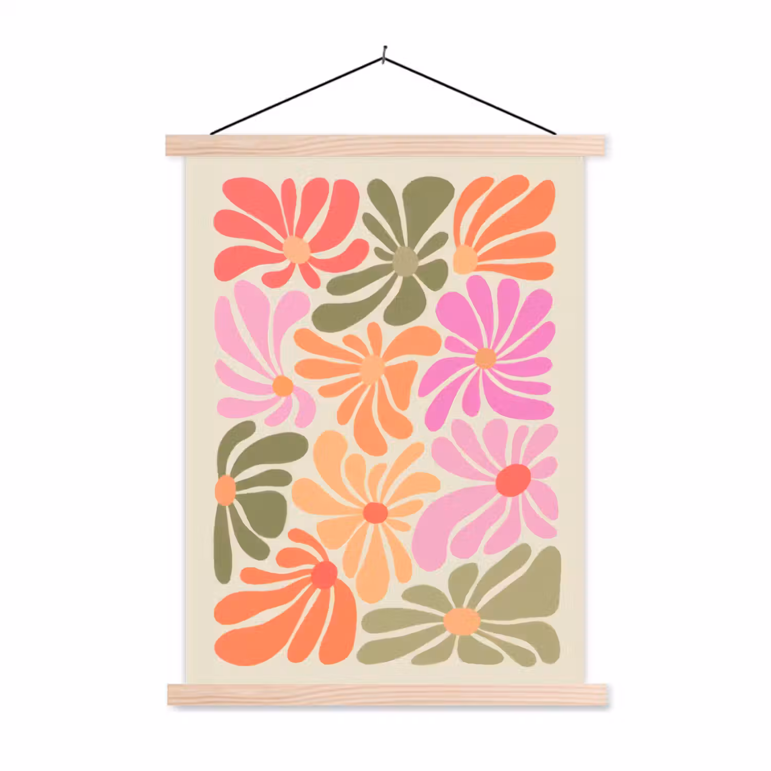 Bloemvormen - Retro - Kleurrijk textielposter latten blank klein -3d