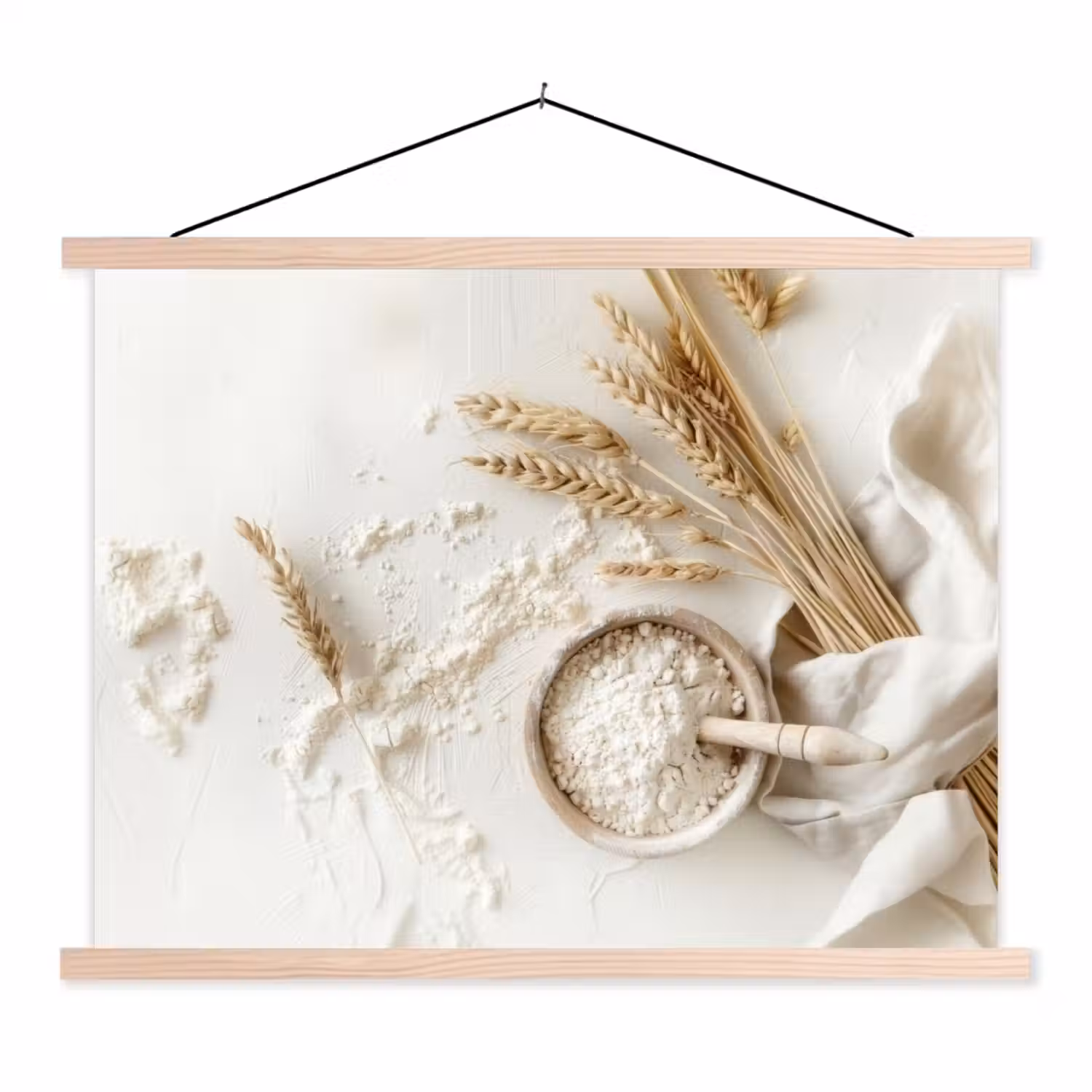 Bloem - Hout - Tarwe textielposter latten blank klein -3d