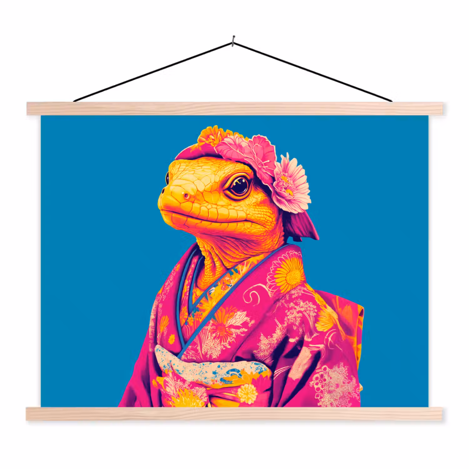 Bloemenkrans - Hagedis - Kimono - Paars textielposter latten blank klein -3d
