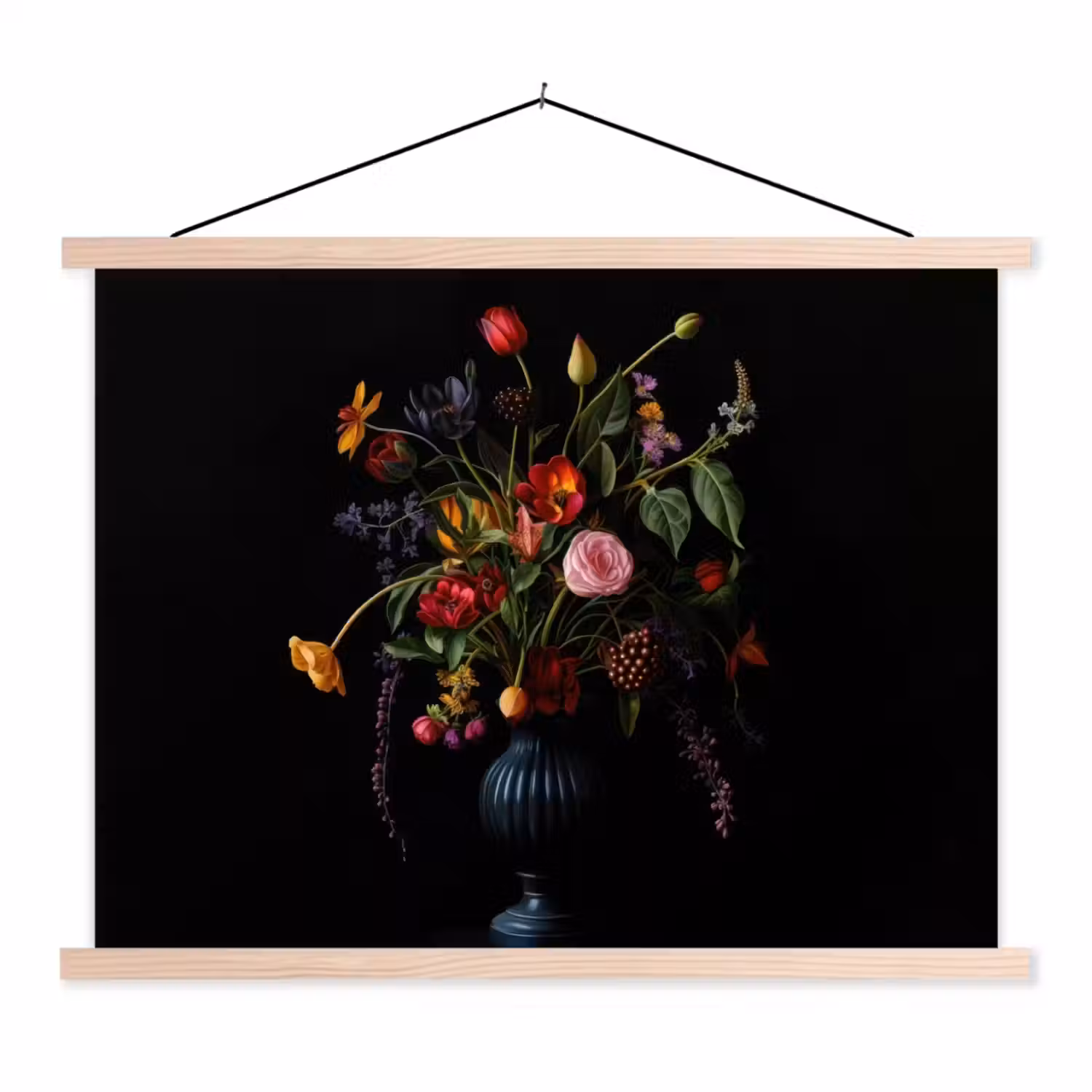 Bloemen - Bessen - Klassiek textielposter latten blank klein -3d