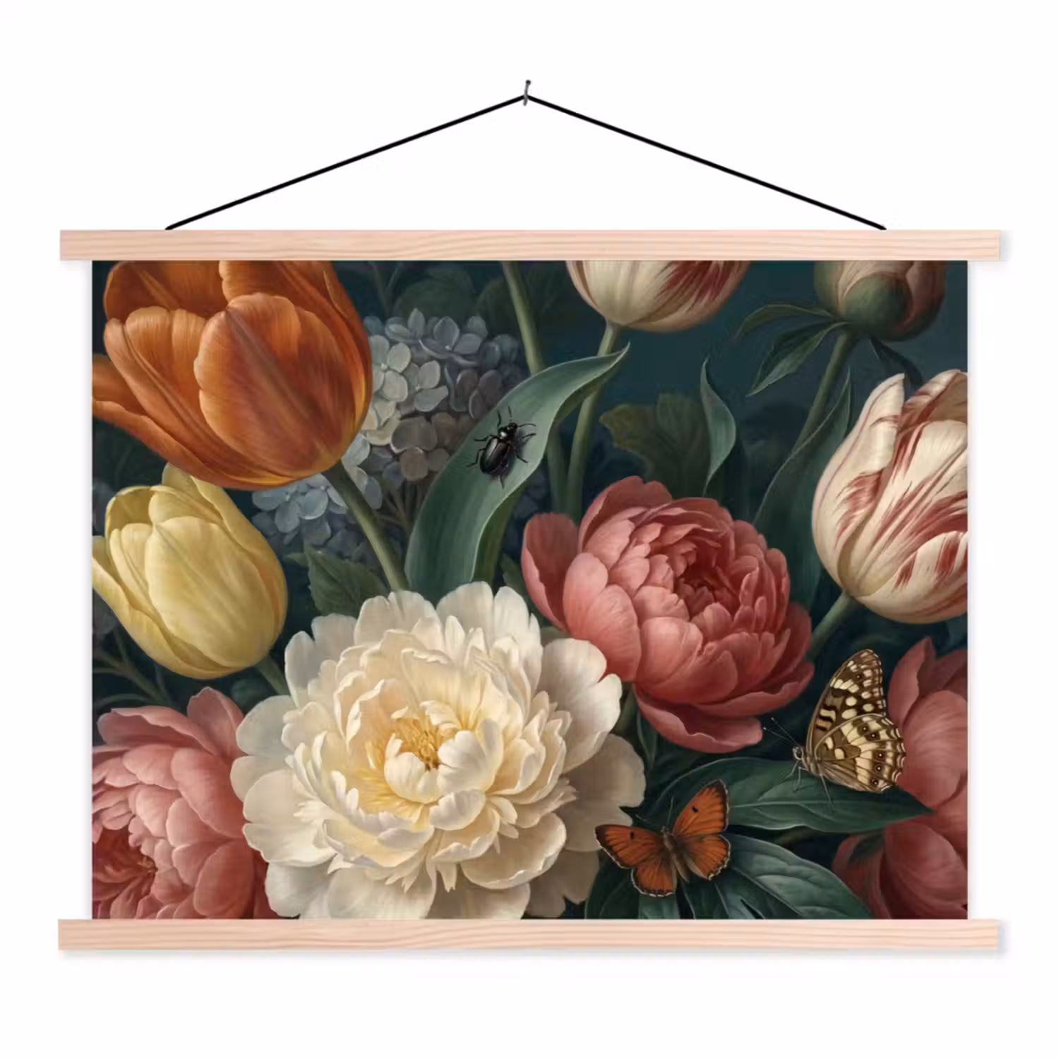 Bloemen - Boeket - Natuur - Klassiek - Donker textielposter latten blank klein -3d