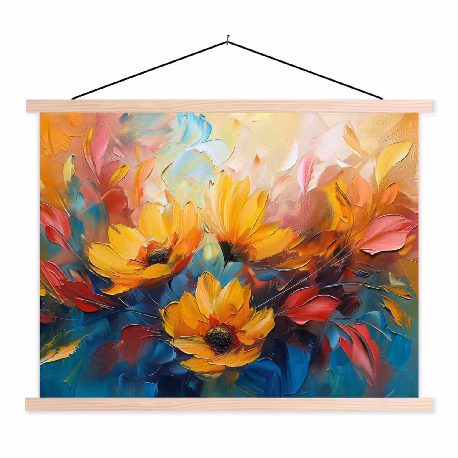 Bloemen - Dahlia - Kunst - Oranje - Watercolor textielposter latten blank klein -3d