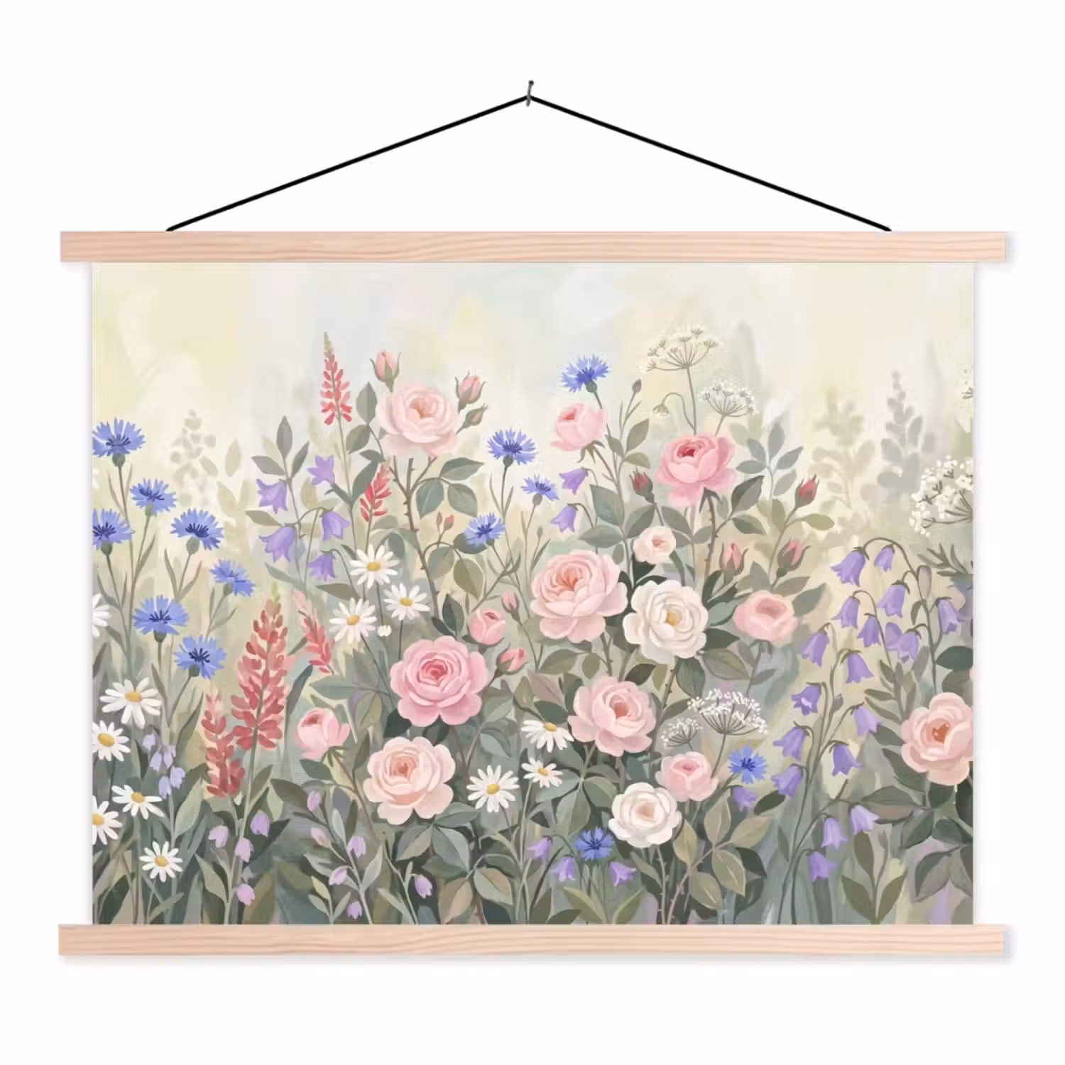 Bloemen - Tuin - Natuur - Kleurrijk textielposter latten blank klein -3d
