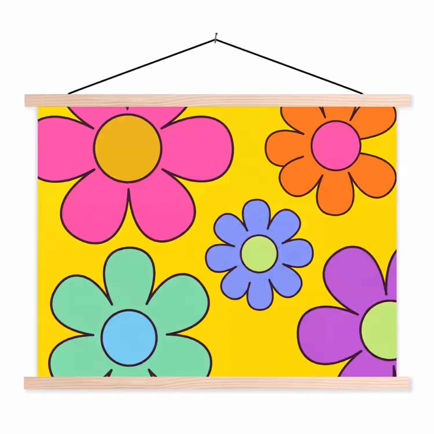 Bloemen - Illustratie - Kleurrijk textielposter latten blank klein -3d