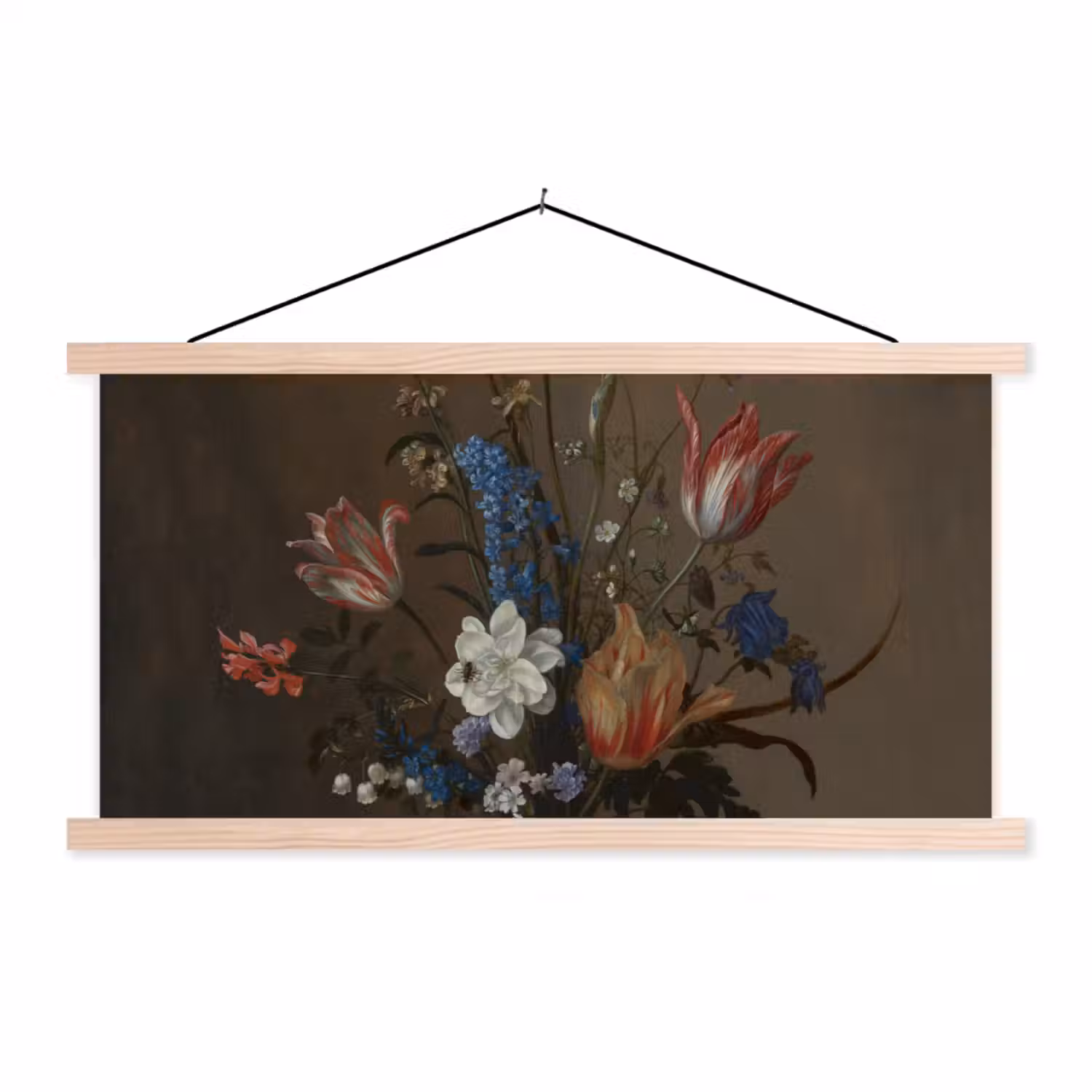 Bloemen in een Wan-Li vaas en schelpen - Schilderij van Balthasar van der Ast textielposter latten blank klein -3d
