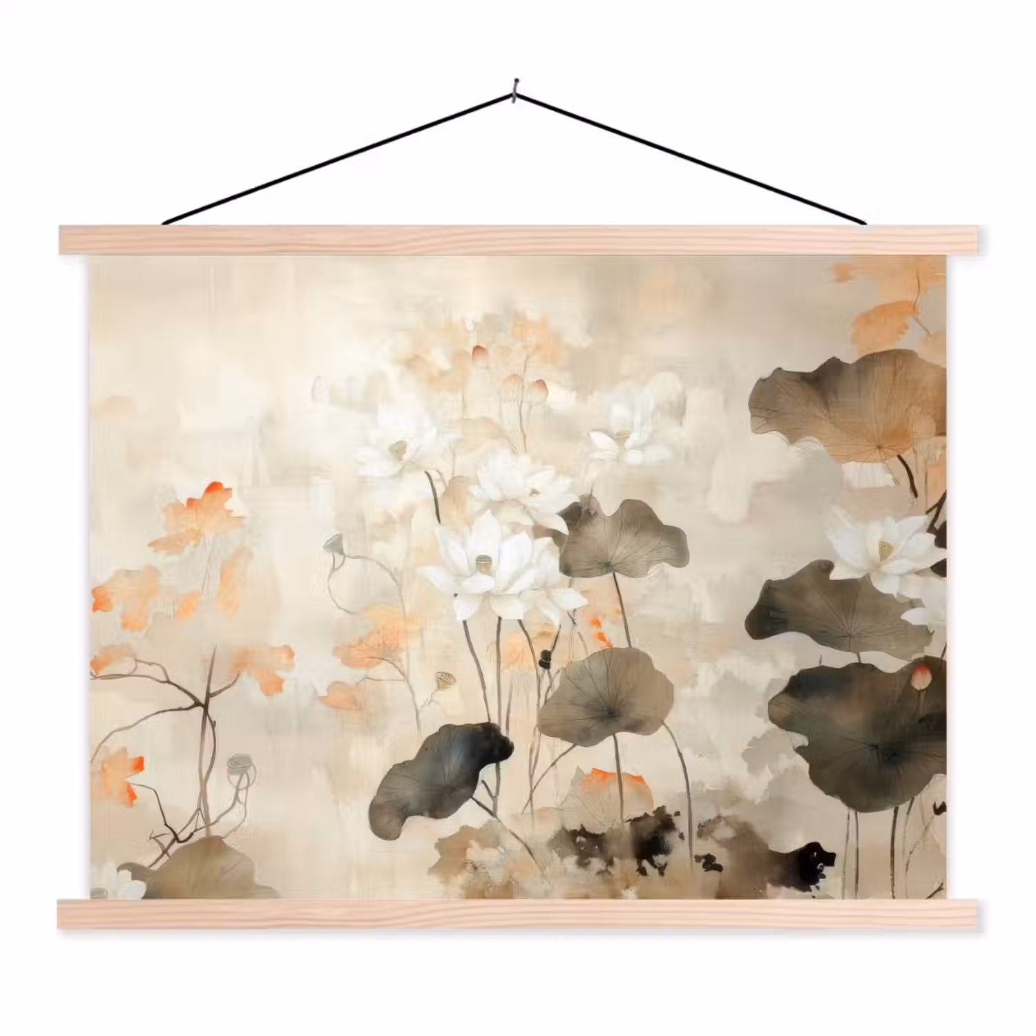 Bloemen - Japandi - Wabi sabi textielposter latten blank klein -3d