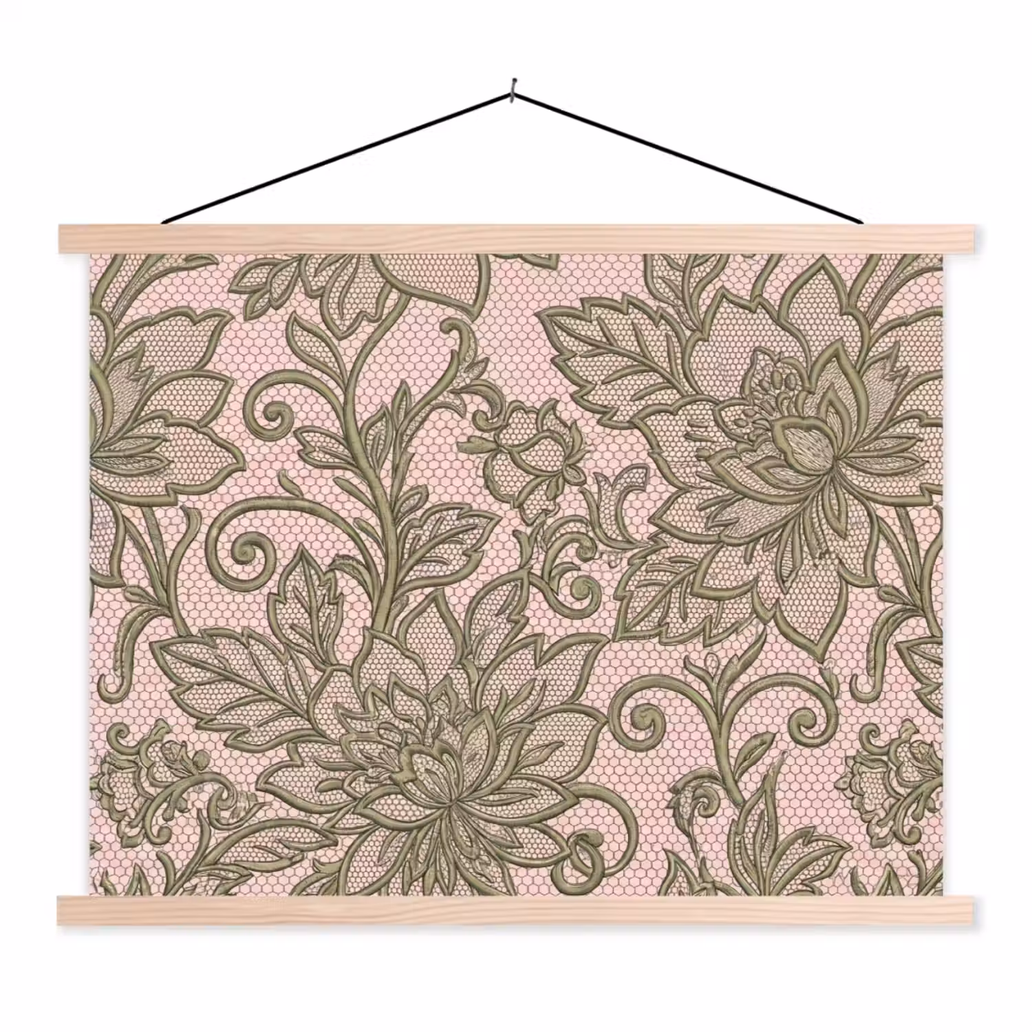 Bloemen - Kant - Patroon - Klassiek - Groen textielposter latten blank klein -3d